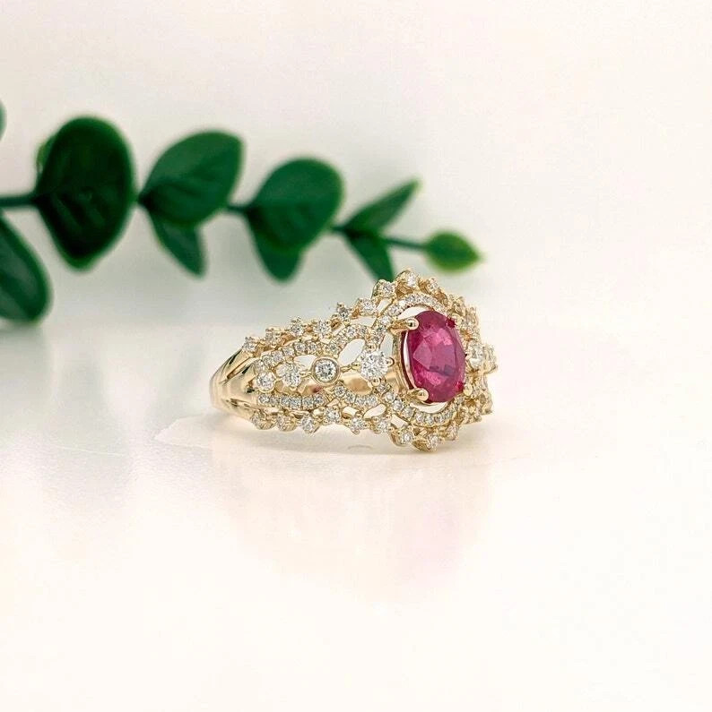 3Ct Art Deco Vintage Style Lab Created Diamond Ruby Engagement 14K Gold FN Ring