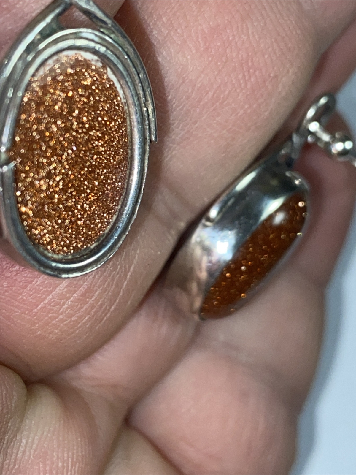 Earrings Pierced Hanging Big Sparkling Goldstones Cabs Sterling Silver LeverBack