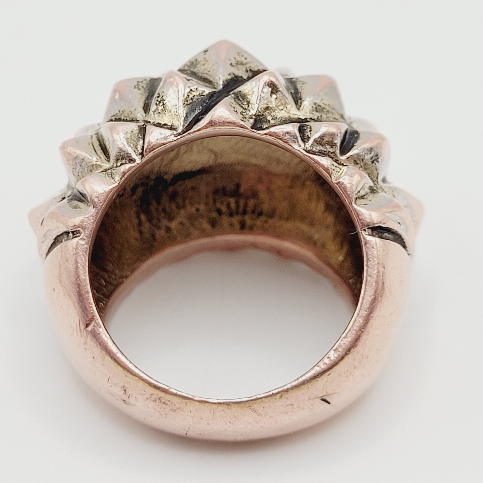 Brutalist Modernist Spike Geometric Pyramid Quilt Dome Mix Metal Tone Ring 6.5