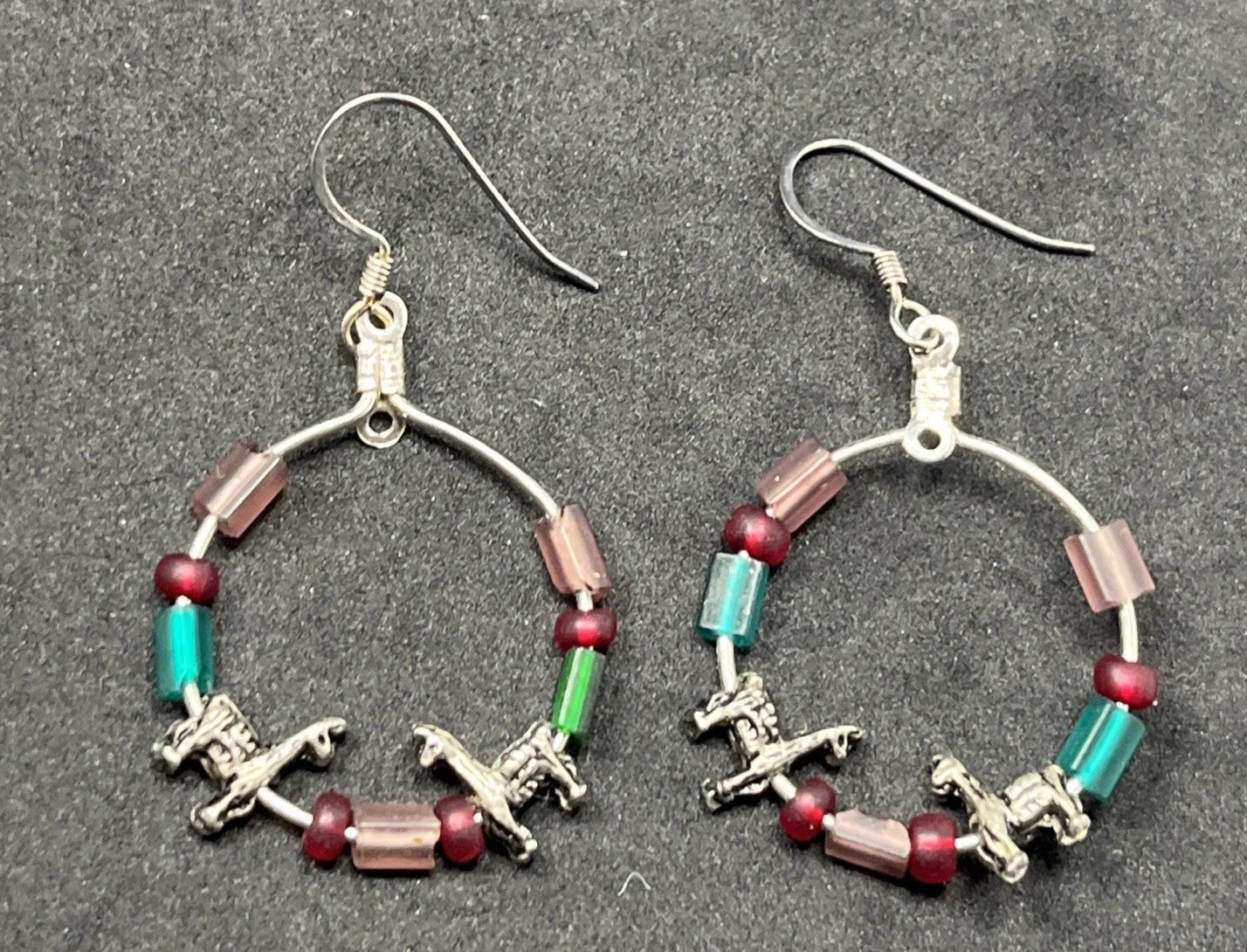 Vintage Llama Hoop Earrings Silver Tone Unsigned
