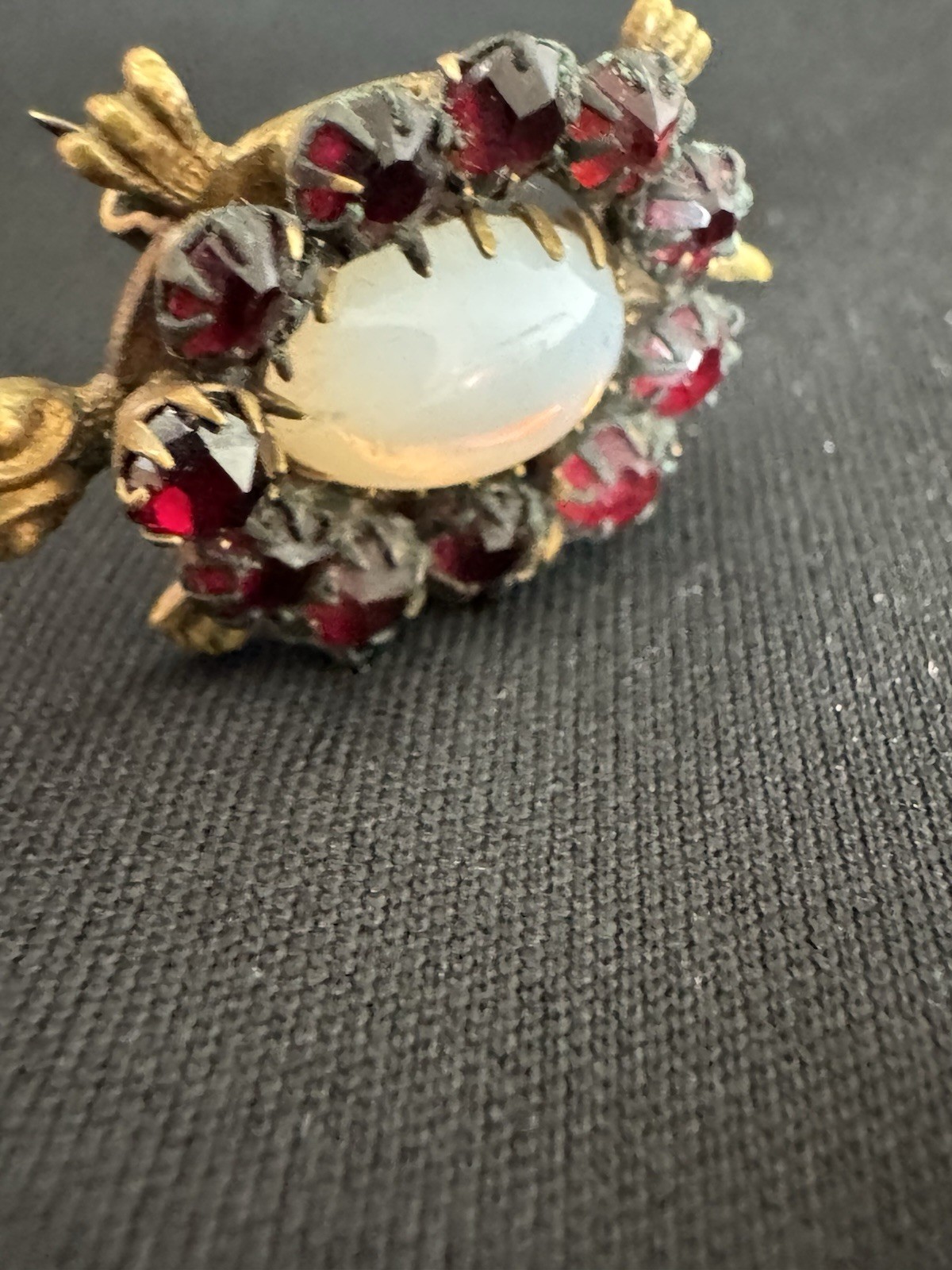 Antique Victorian Turtle Pin With Garnet Opaline Glass Gold Tone C Clasp 1” Cute