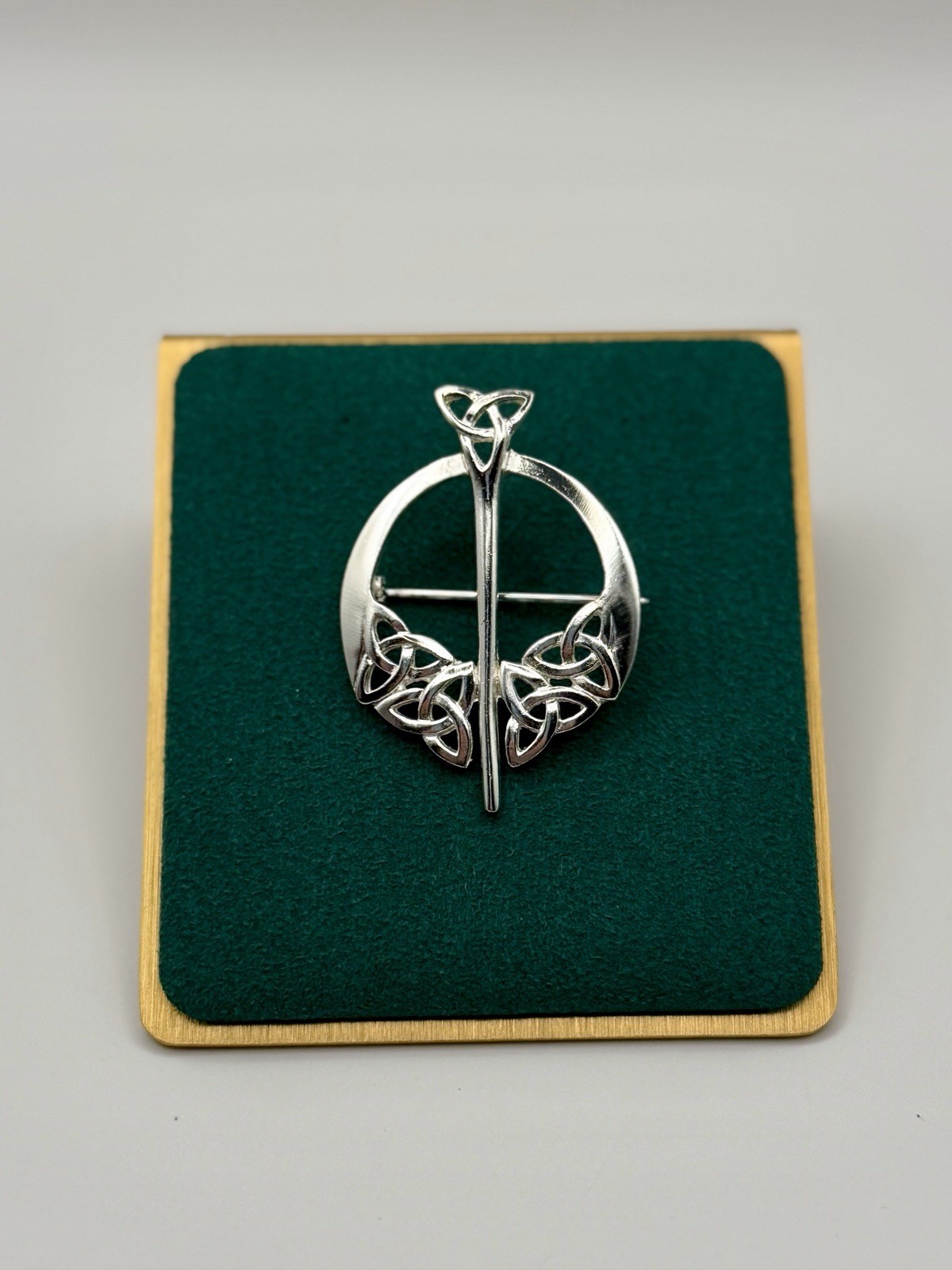 Silver Tone Celtic Knot Brooch Pin Trinity Triquetra Design 2.25″