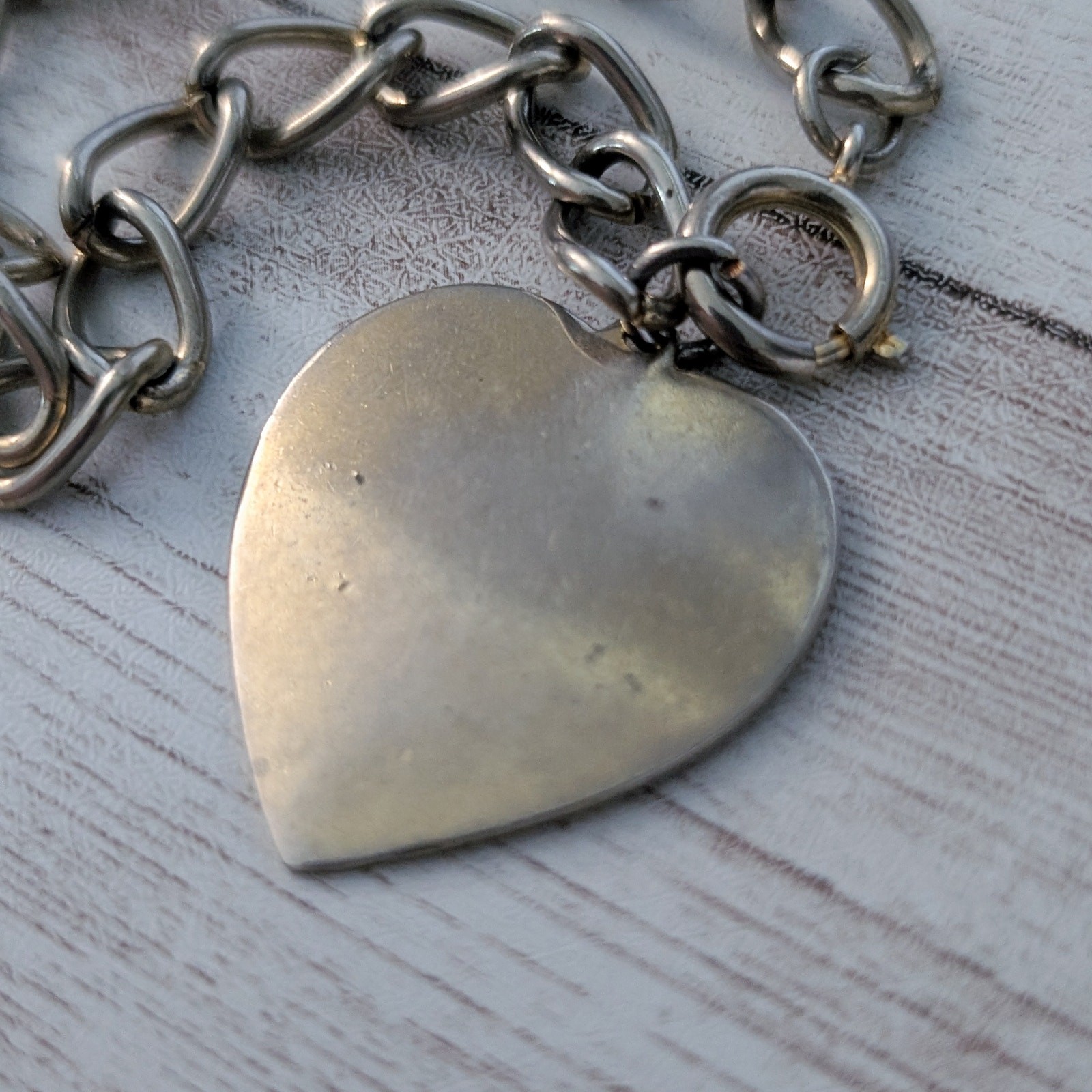 Vintage Bracelet with Heart Charm – Heavy Discoloration and Multiple Marks
