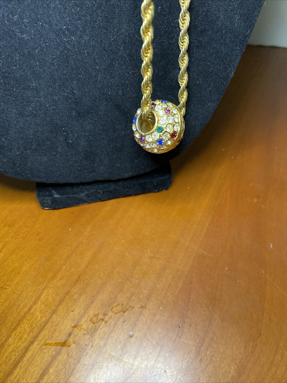 Vintage Big Gold Tone Crystal Rhinestone Ball Slide Rope Chain Necklace 28”