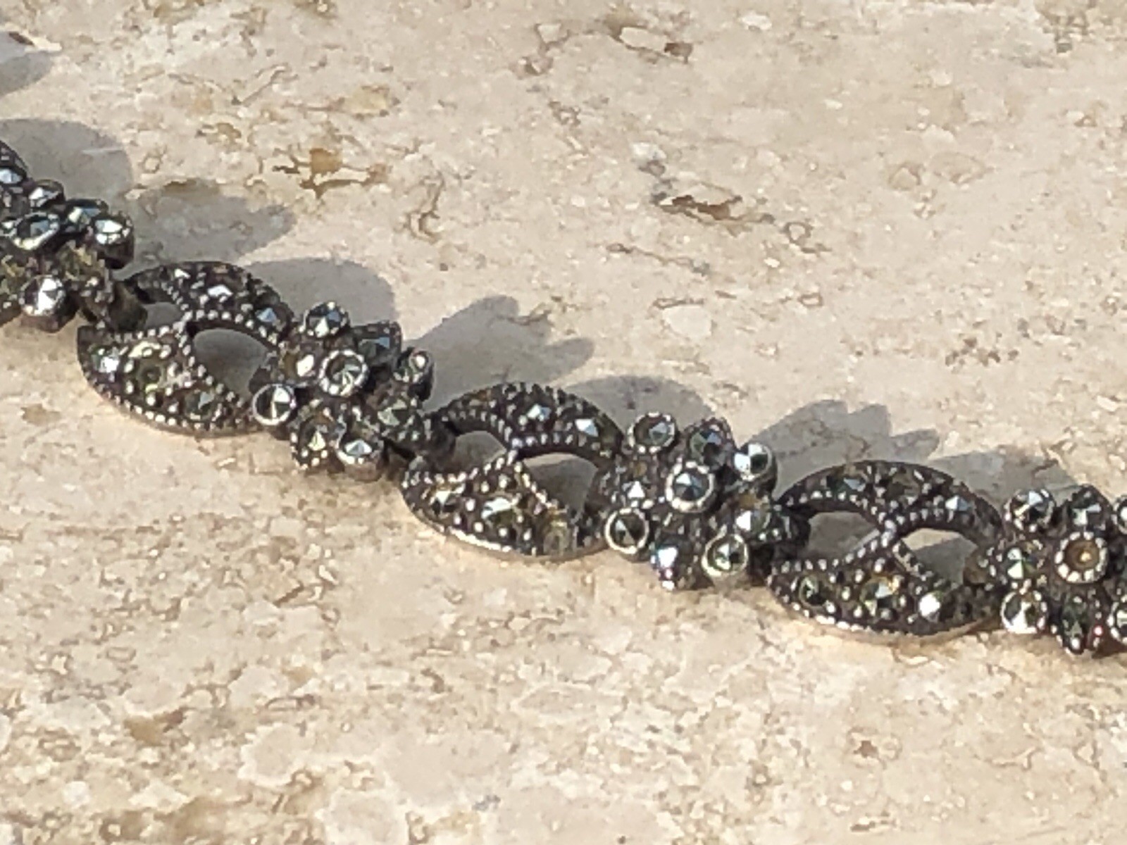 ✨VINTAGE Sterling Silver MARCASITE Floral 🌺Tennis Bracelet 🌟ESTATE Jewelry🌟