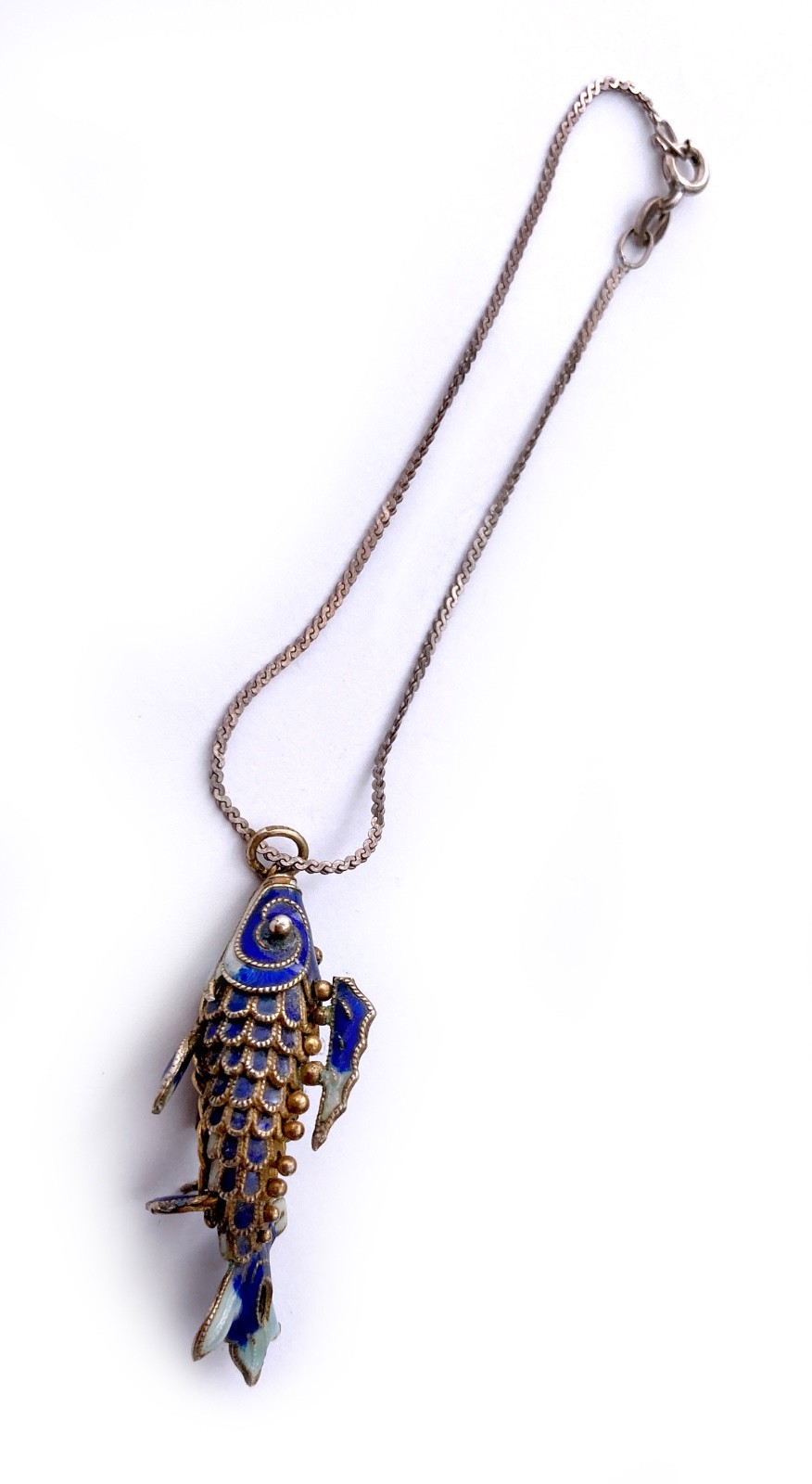 Blue Cloisonne & Vermeil Koi Fish Charm Bracelet and Hoop Earrings: China Export