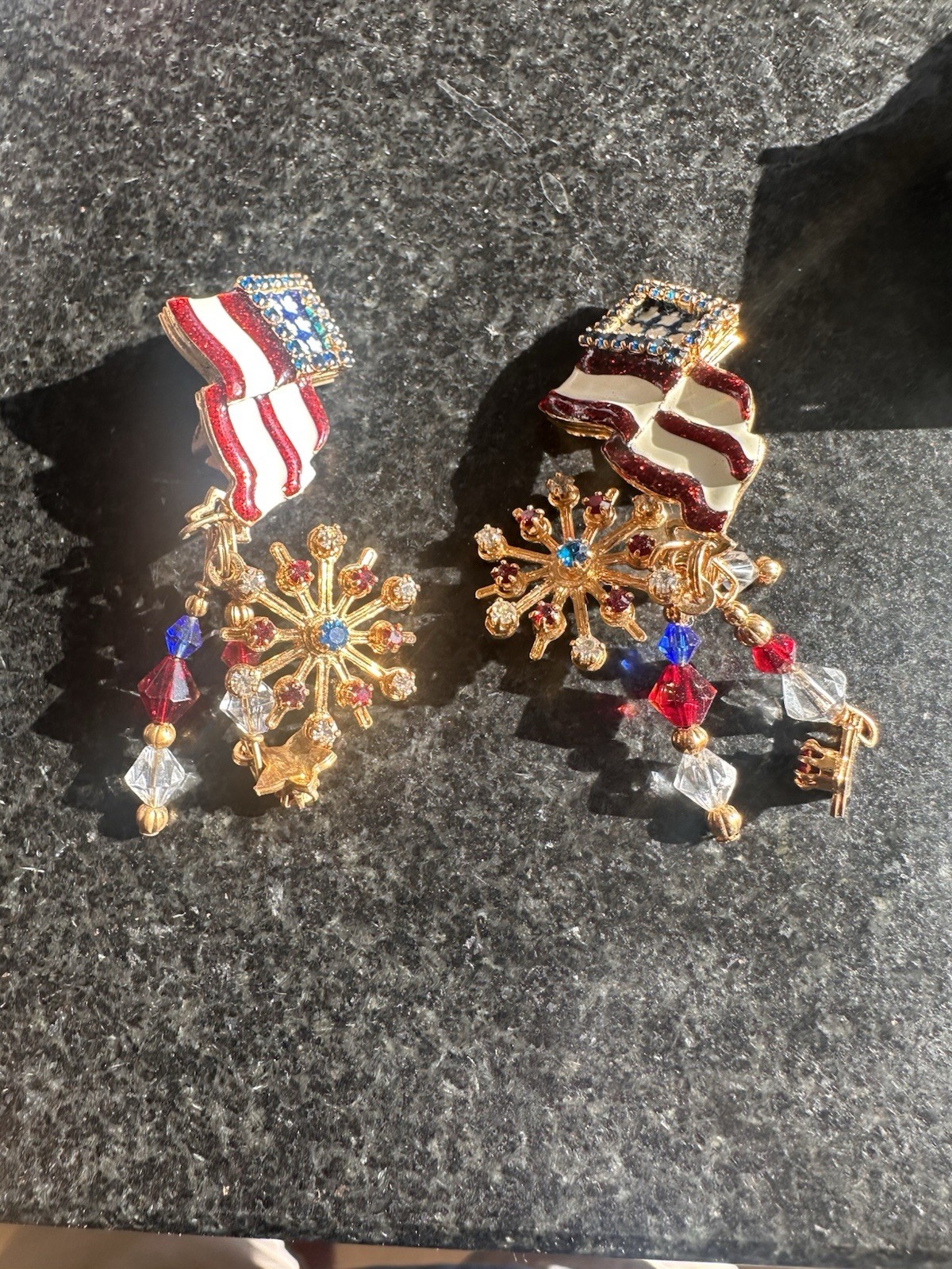 Lunch at the Ritz Earrings American Flag Signed Clip