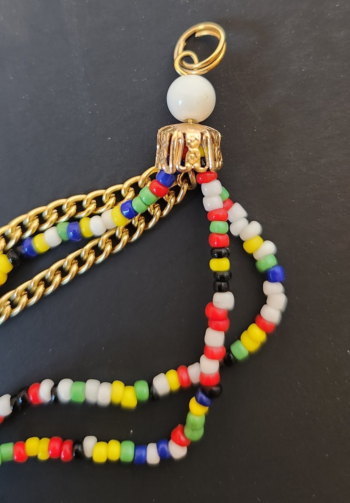Vintage 1960s Multi Strand Rainbow Seed Bead Necklace Clip On Earrings Hong Kong