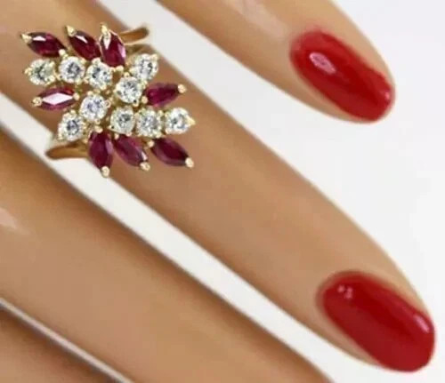 3.25Ct Art Deco Style Lab-Created Red Ruby Anniversary 14K Yellow Gold FN Ring