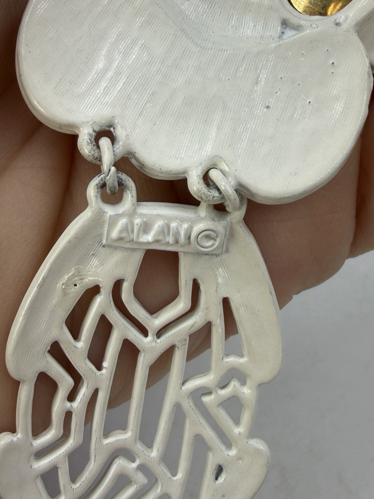 Vintage Necklace Dog Pendant Articulated White Dangle Chain 24 In Signed Alan