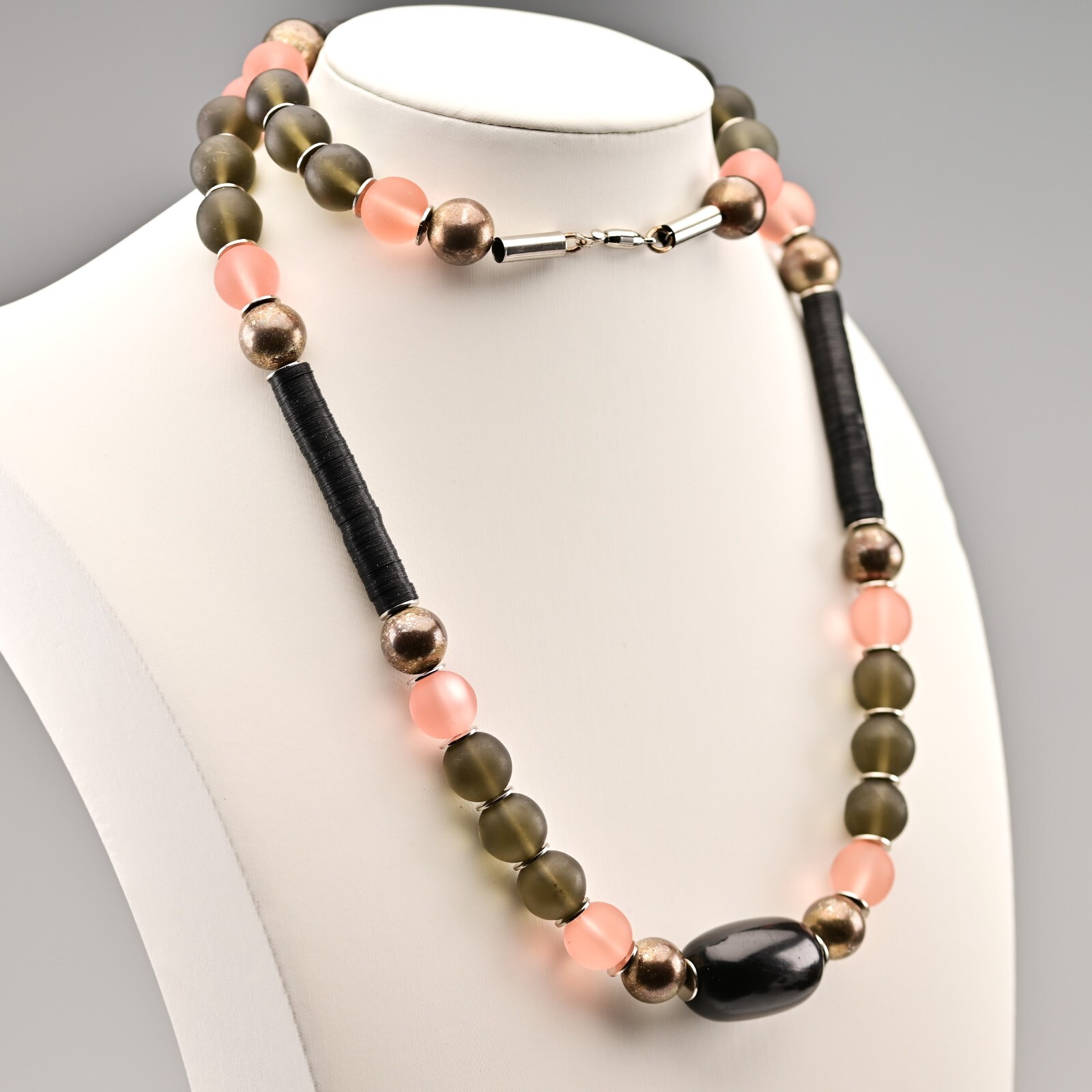 Vintage Original Sterling Silver Smoky Quartz Beaded Gemstone Estate Necklace