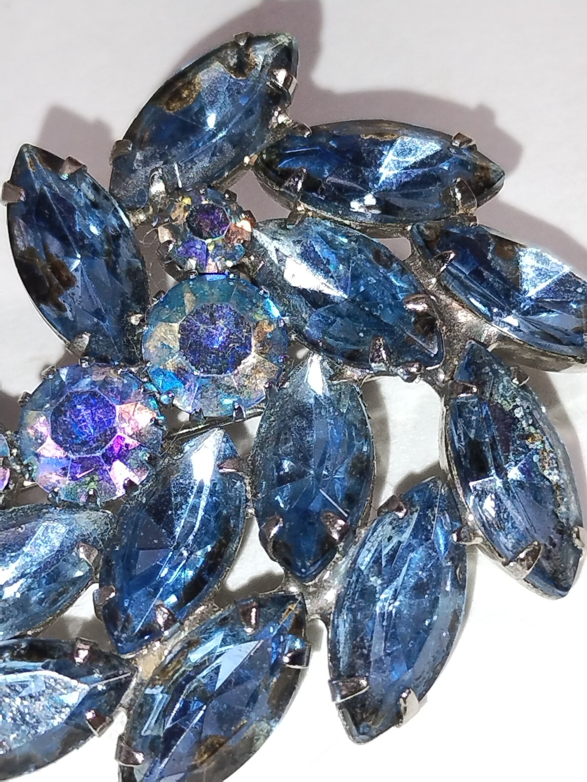 JULIANA Aqua Blue Rhinestone Leaf Flower Pin Broach Multi shaped Rhinestones