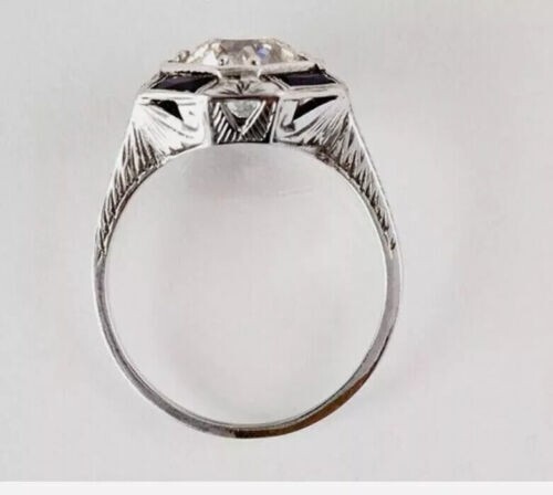 2.00Ct Art Deco Style Lab-Created Diamond & Sapphire Engagement Ring 925 Silver