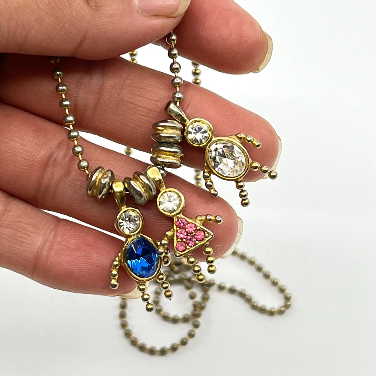Vintage Y2K Multi-Color Rhinestone Boy & Girl Charm Ball Chain Necklace Classic
