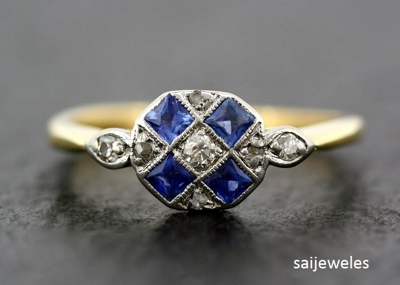 1.10CT Round Cut Lab-Created Diamond Vintage Art Deco Ring 14K 2-Tone Gold Over