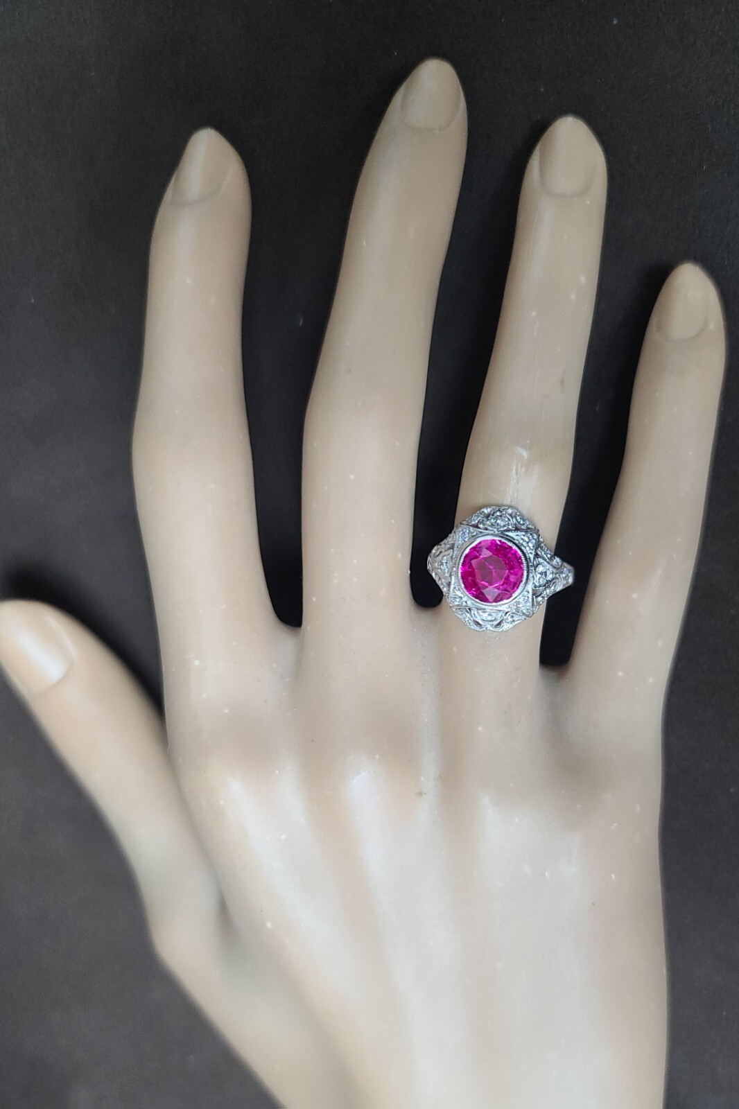 Vintage 14k White Gold Engagement Ring 2.92CT. Gem Pink Sapphire Round Cut