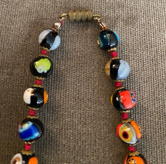 Murano Millefiori Necklace Glass Beads Barrel Clasp Hand Knotted Necklace 25 In 