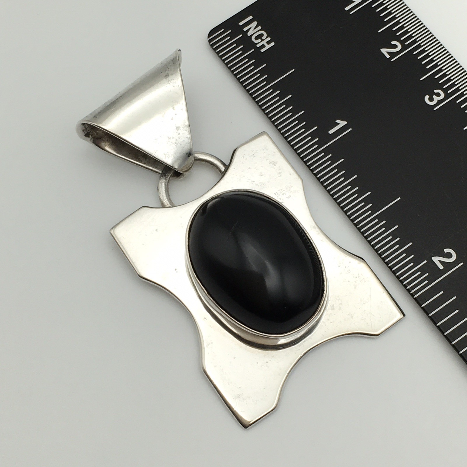 20.4g Vintage Sterling Silver TAXCO Black Onyx Pendant Marked Mexico 925 #32