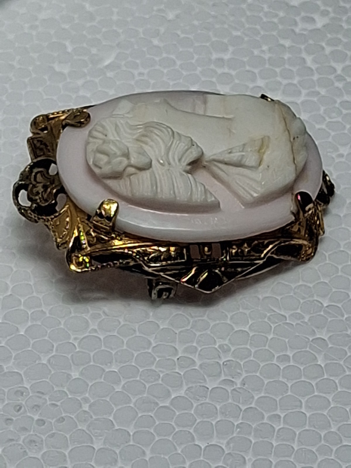 Antique Shell Cameo Brooch Pale Pink 1/20 12kt Gf Damage To Cameo Noted In Photo