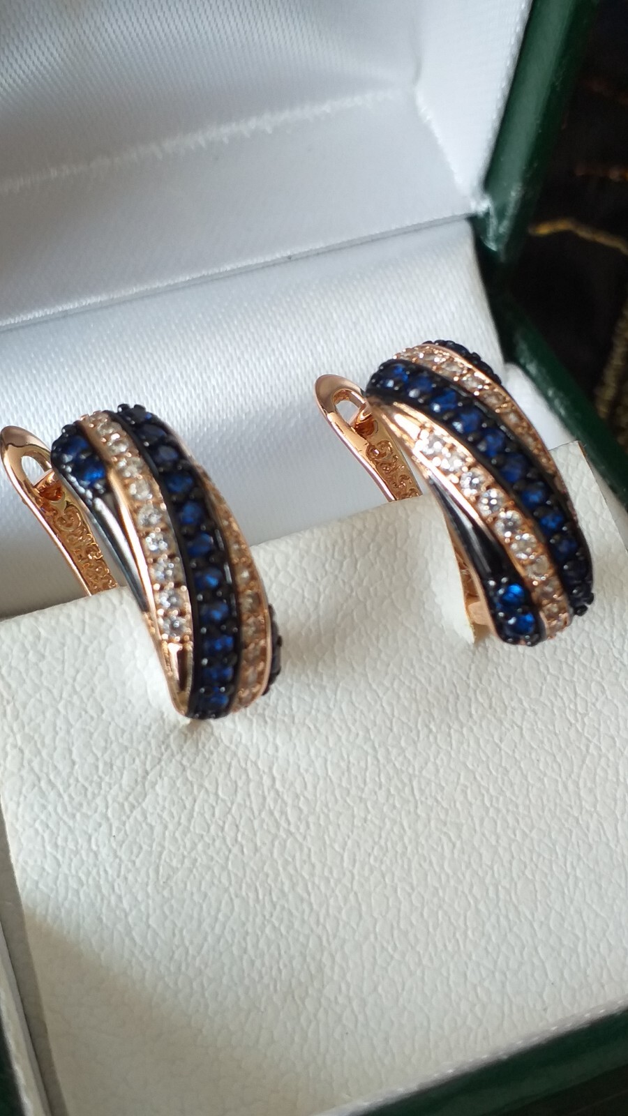 Vintage 1990-s 14 Ct Rolled Gold Sapphire Zircons Earrings- Hallmarked 585 RG