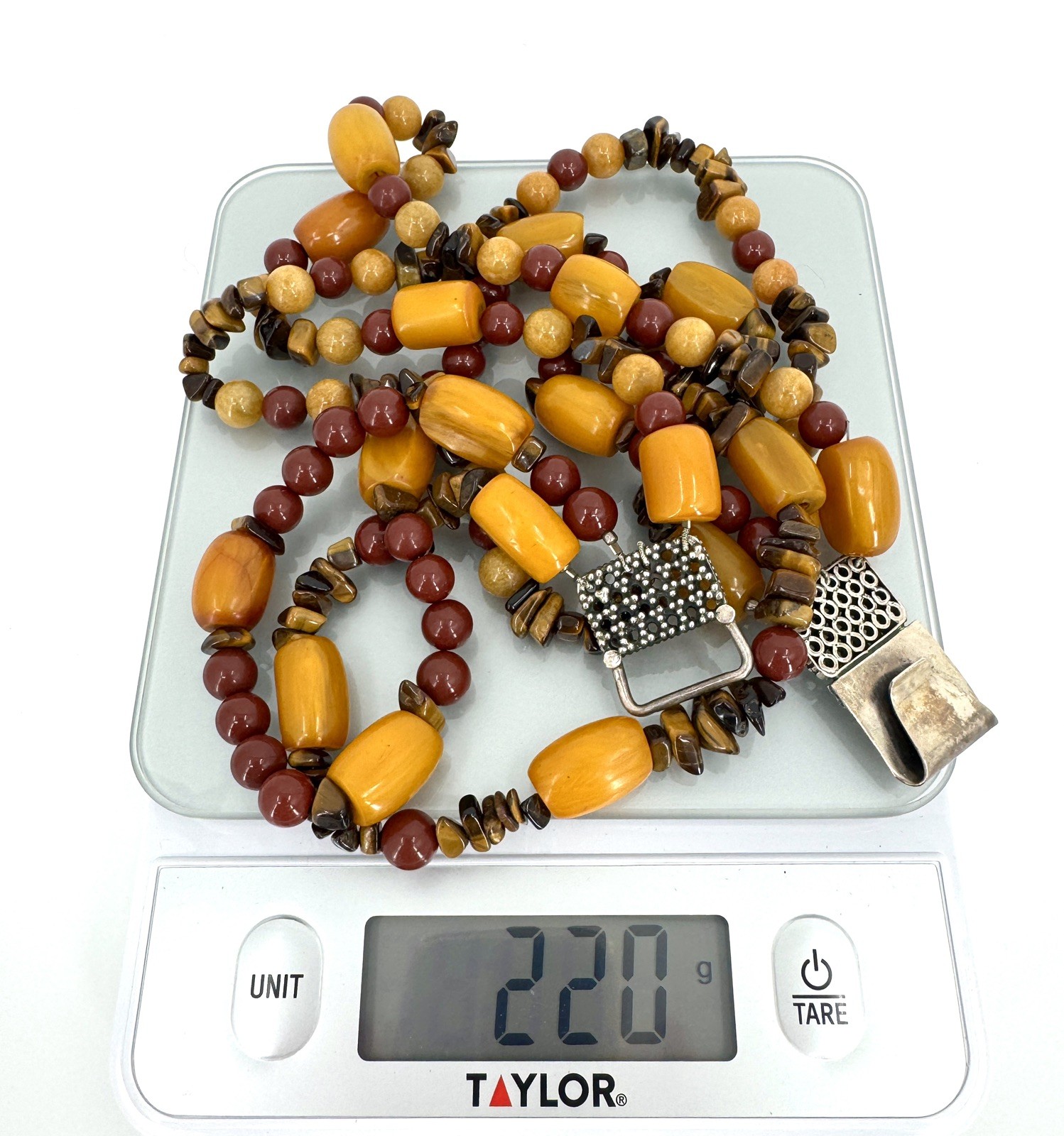 Vintage Estate Chunky Yellow Jasper Tiger’s Eye Mookaite Statement Necklace