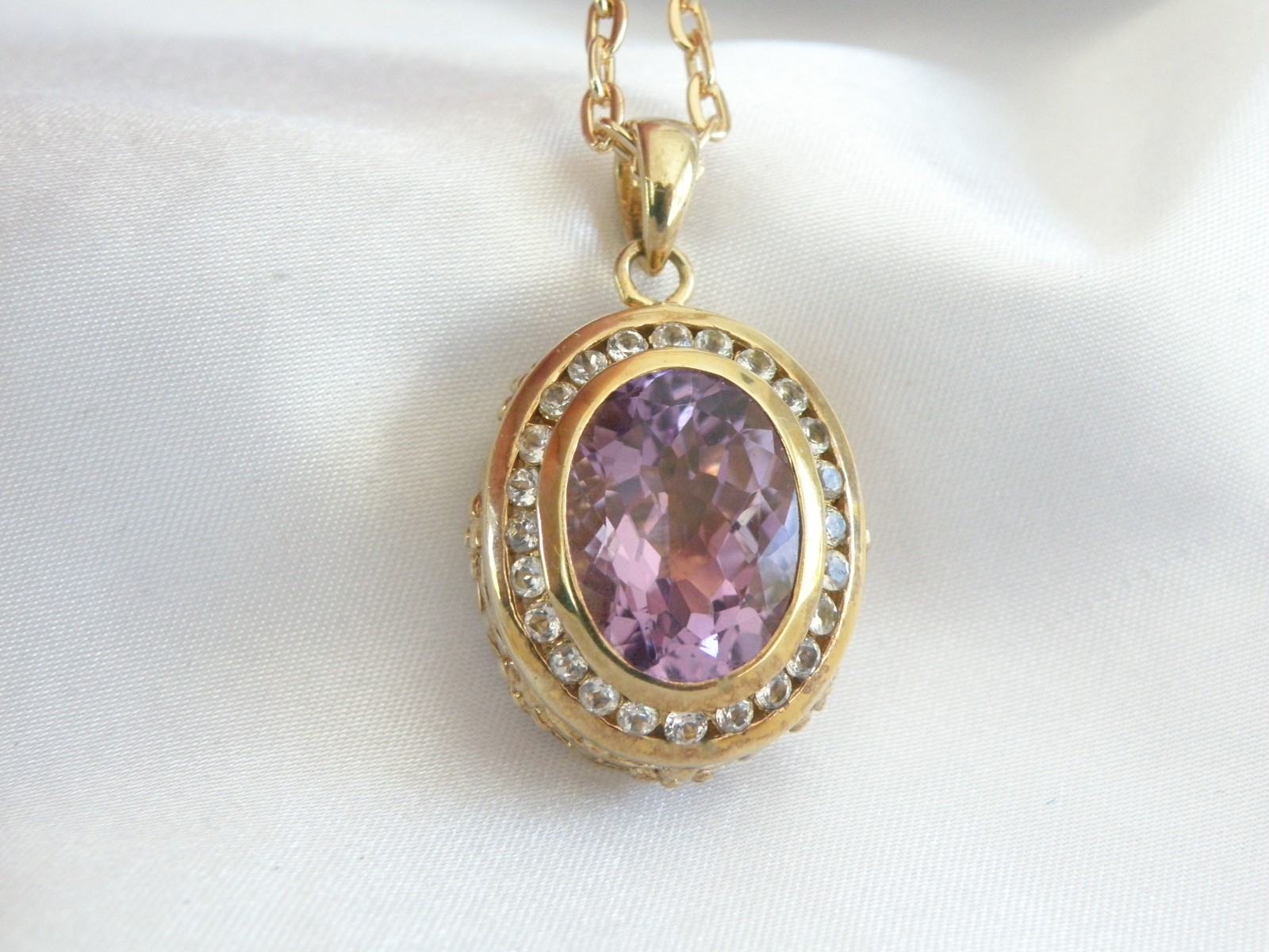 Vintage Sterling Silver 925 Gold on Large Reversible Amethyst Pendant Necklace