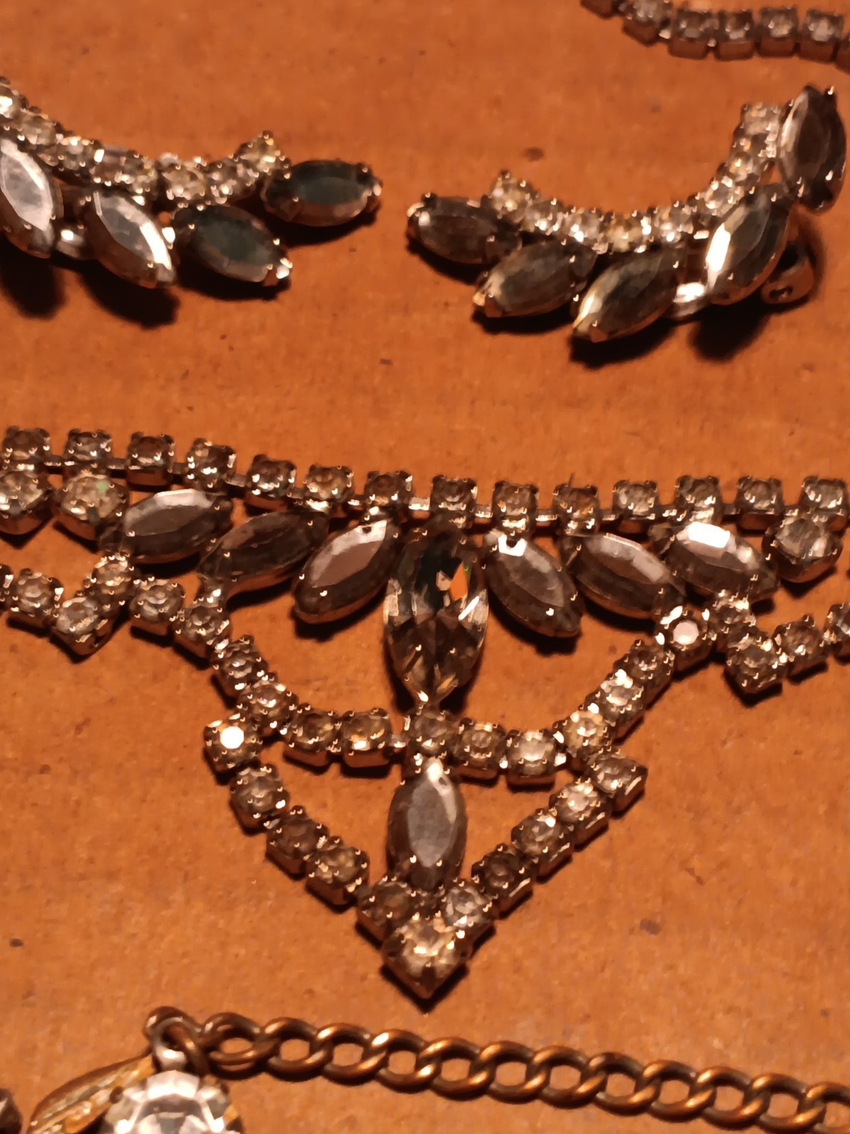 Two Art Deco? Style Costume Jewelry Necklaces 1 With Clip On Ear Rings.