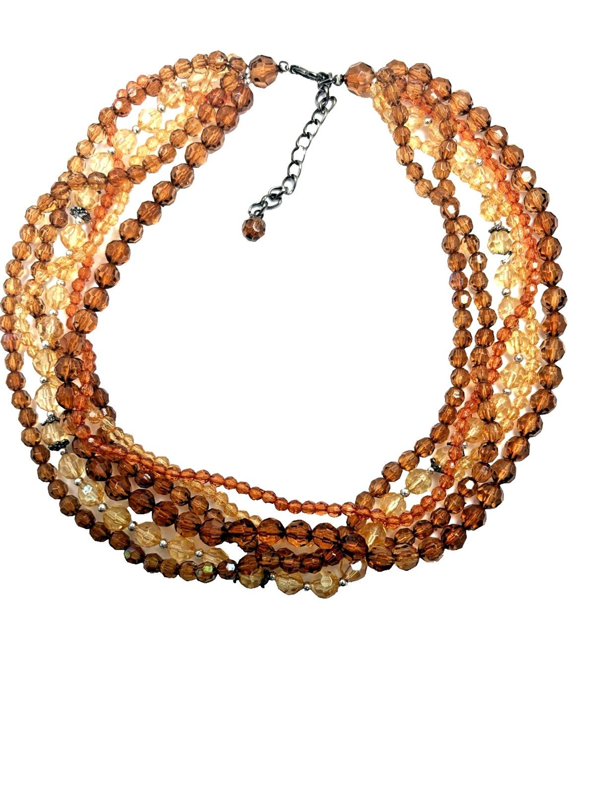 Vintage 1960s Amber Faceted Bead Multi Strand Statement Necklace Bib Boho Chunky