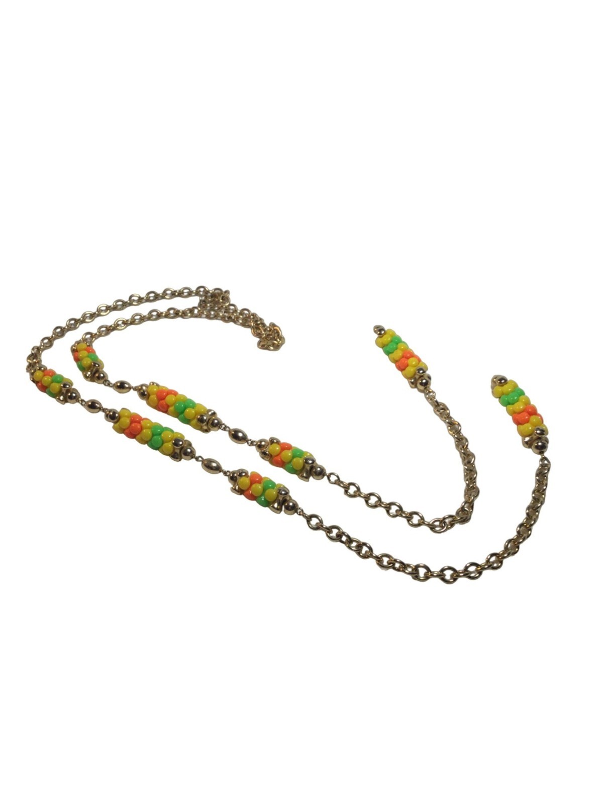 Sarah Coventry Lariot Necklace Multi-Color Bead Accents Gold-Tone Chain 40 In