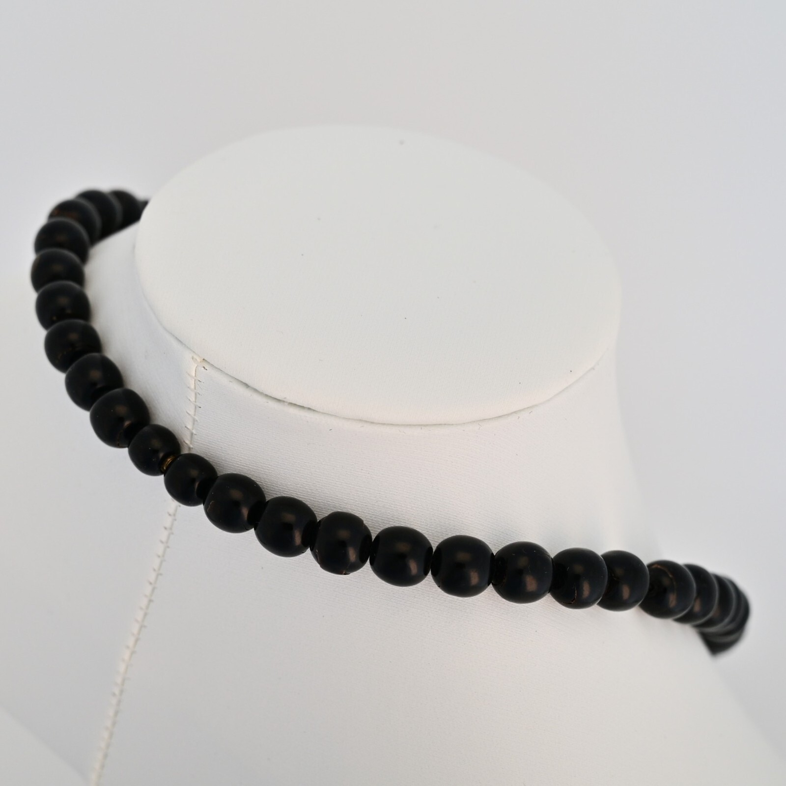 Original Vintage Black Onyx Amber Nephrite Jade Beaded Gemstone Estate Necklace