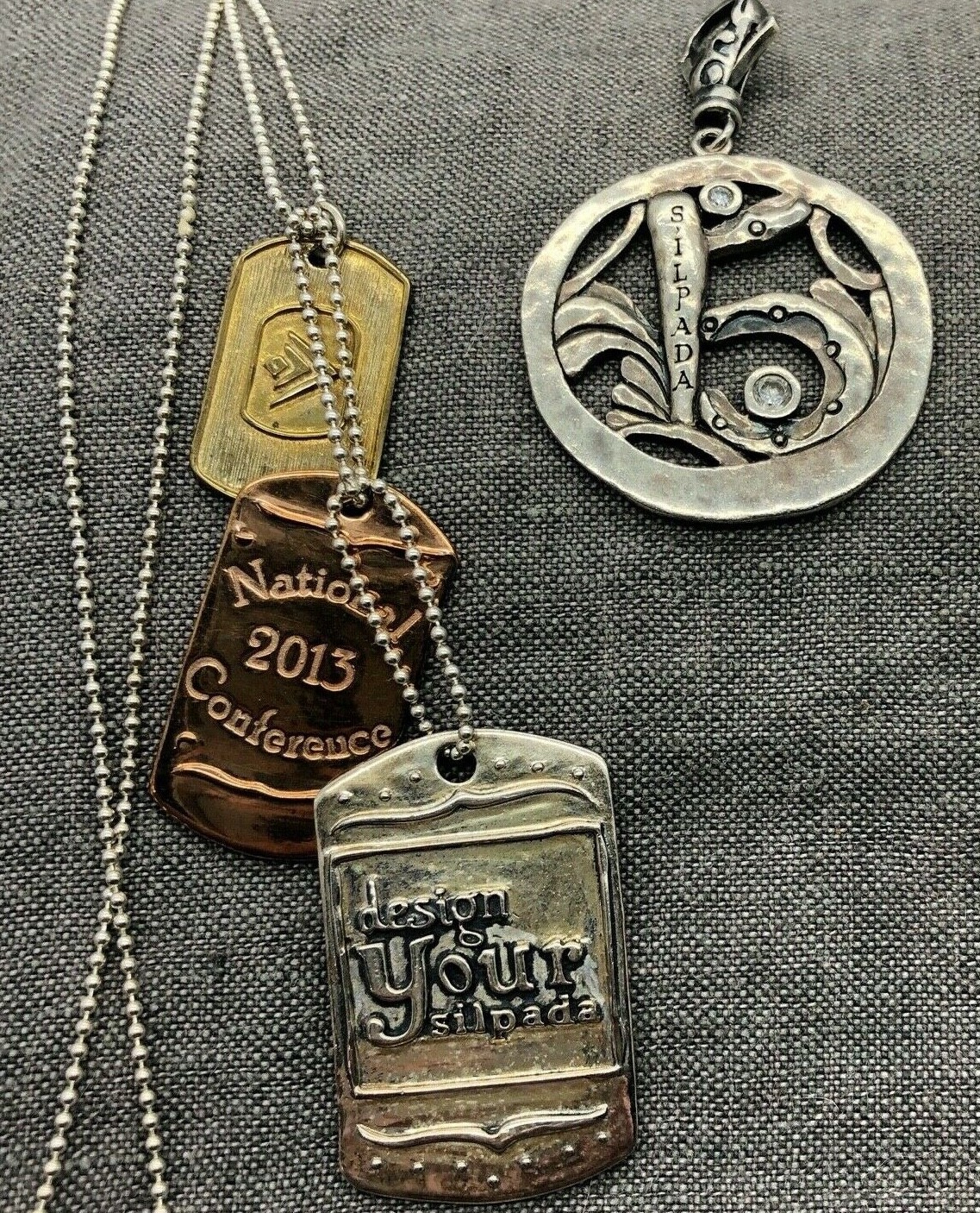Lot REP ONLY Silpada 2013 National Conference Dog Tag 15 Charm Sterling Chain