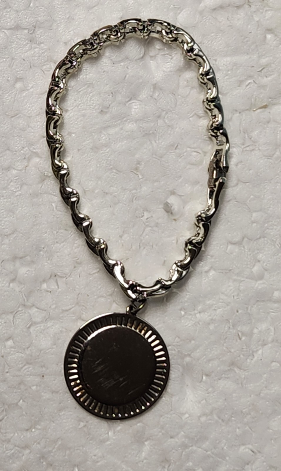 Signed Coro Silvertone Chain Link Bracelet With Large Round Charm