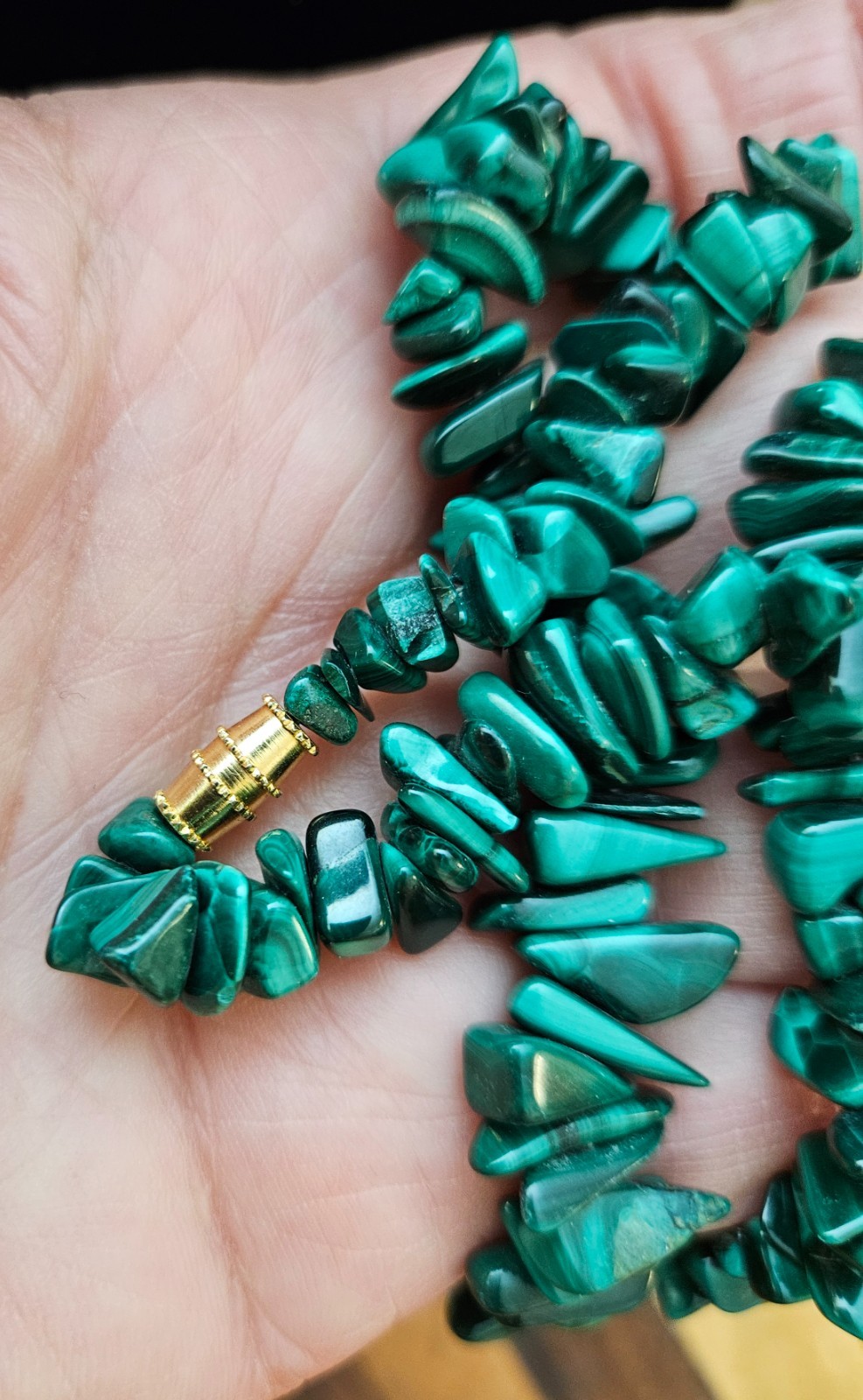 Vintage Malachite Chunks & Chips Nugget Necklace Screw Closure 25in 109gm