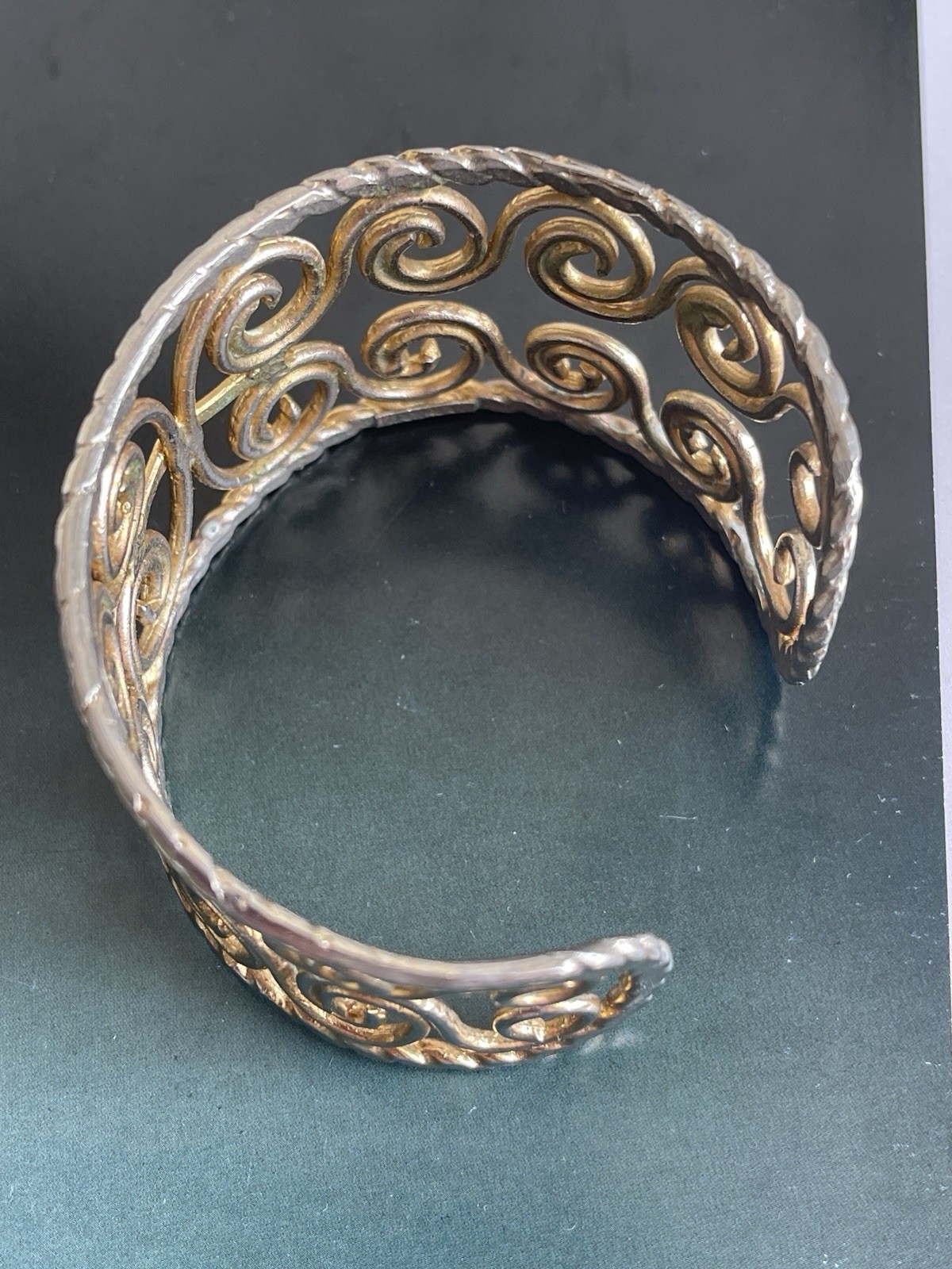 Rare Signed Ugo Correani Two Tone Open Cuff Bracelet Vintage