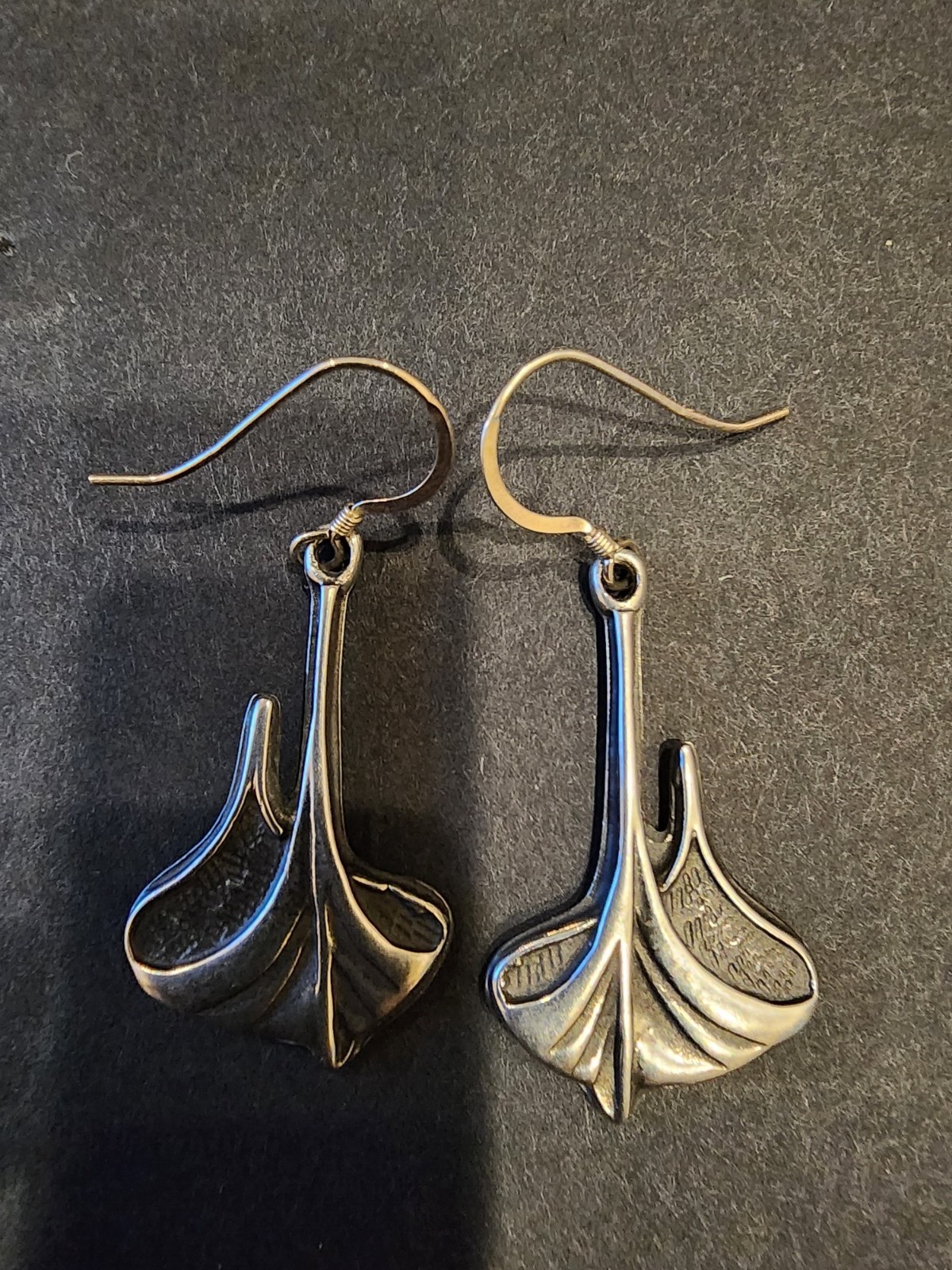 Eivind Hillestad Norway Pewter Ginkgo Leaf Dangle Earrings Signed EH Modernist