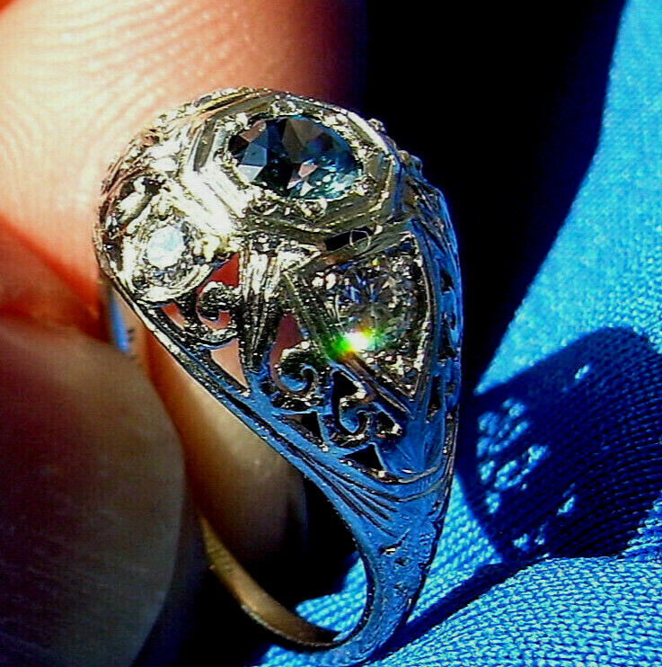 Original EARTH MINED SAPPHIRE DIAMOND Deco Engagement Ring Vintage Solitaire 14K