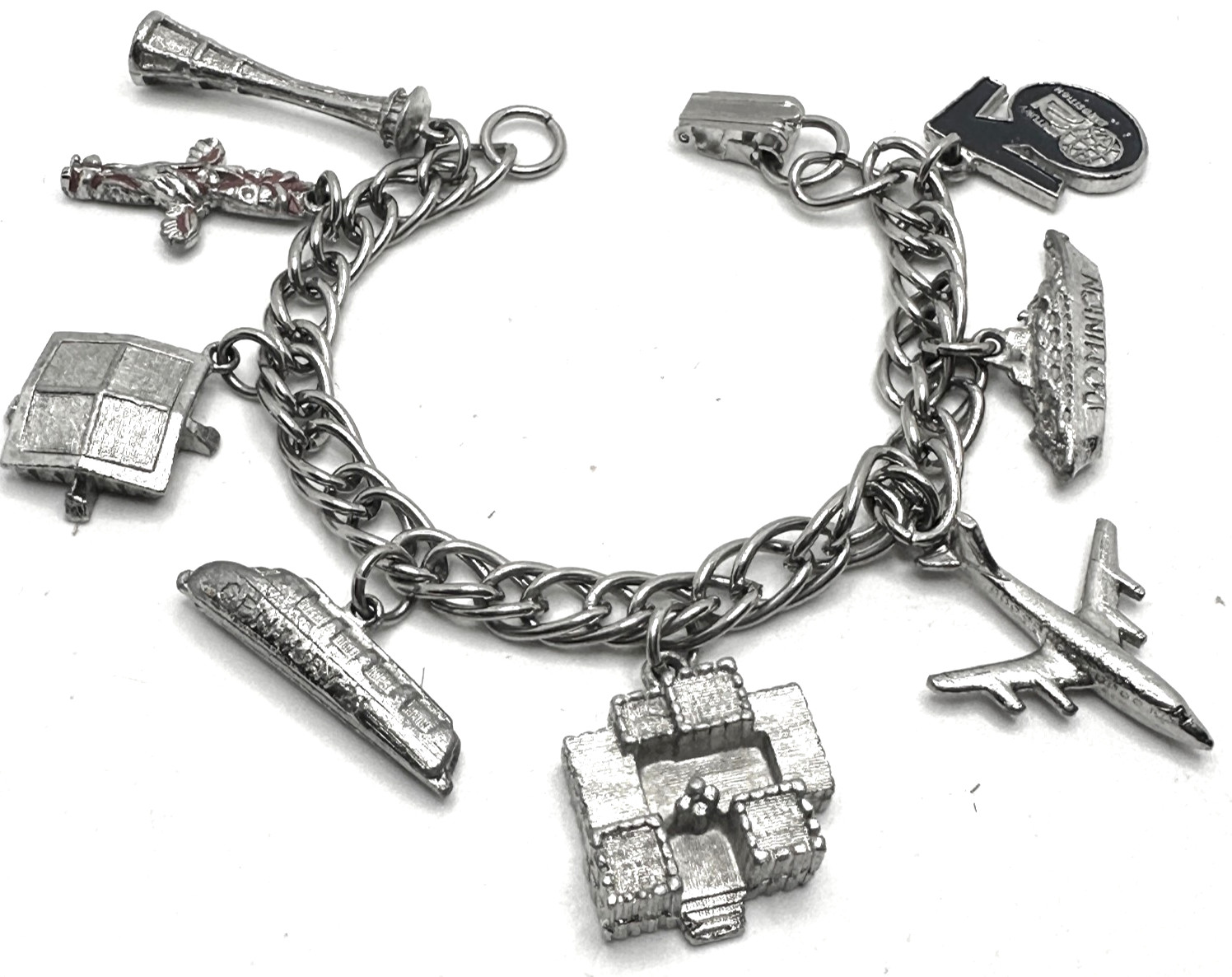 Vtg Worlds Fair 1962 Seattle Charm Bracelet Totem Pole Train Warship Cent 21