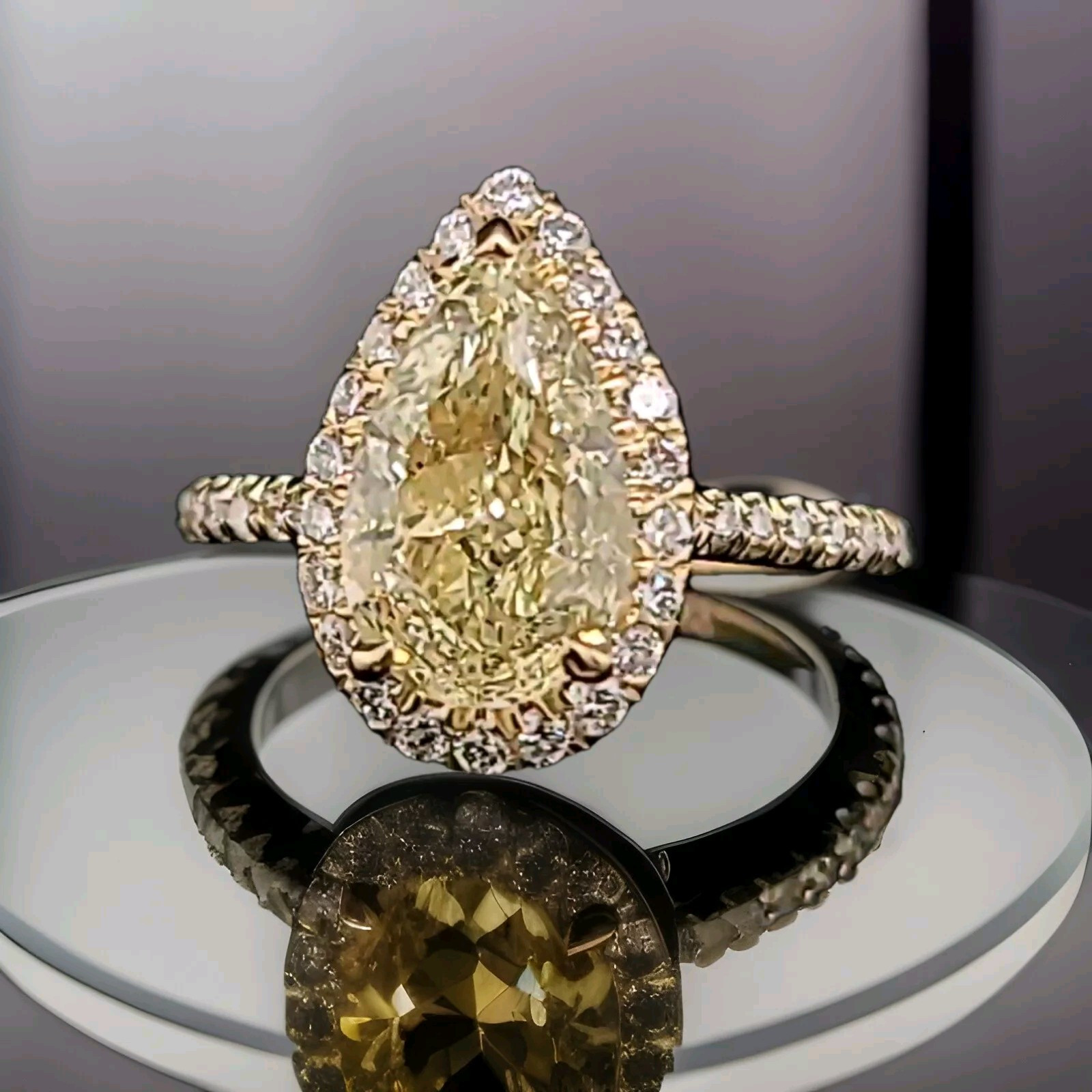 14k Yellow Gold Engagement Ring 2.50CT. Natural Pear cut Yellow Diamond GIA Cert