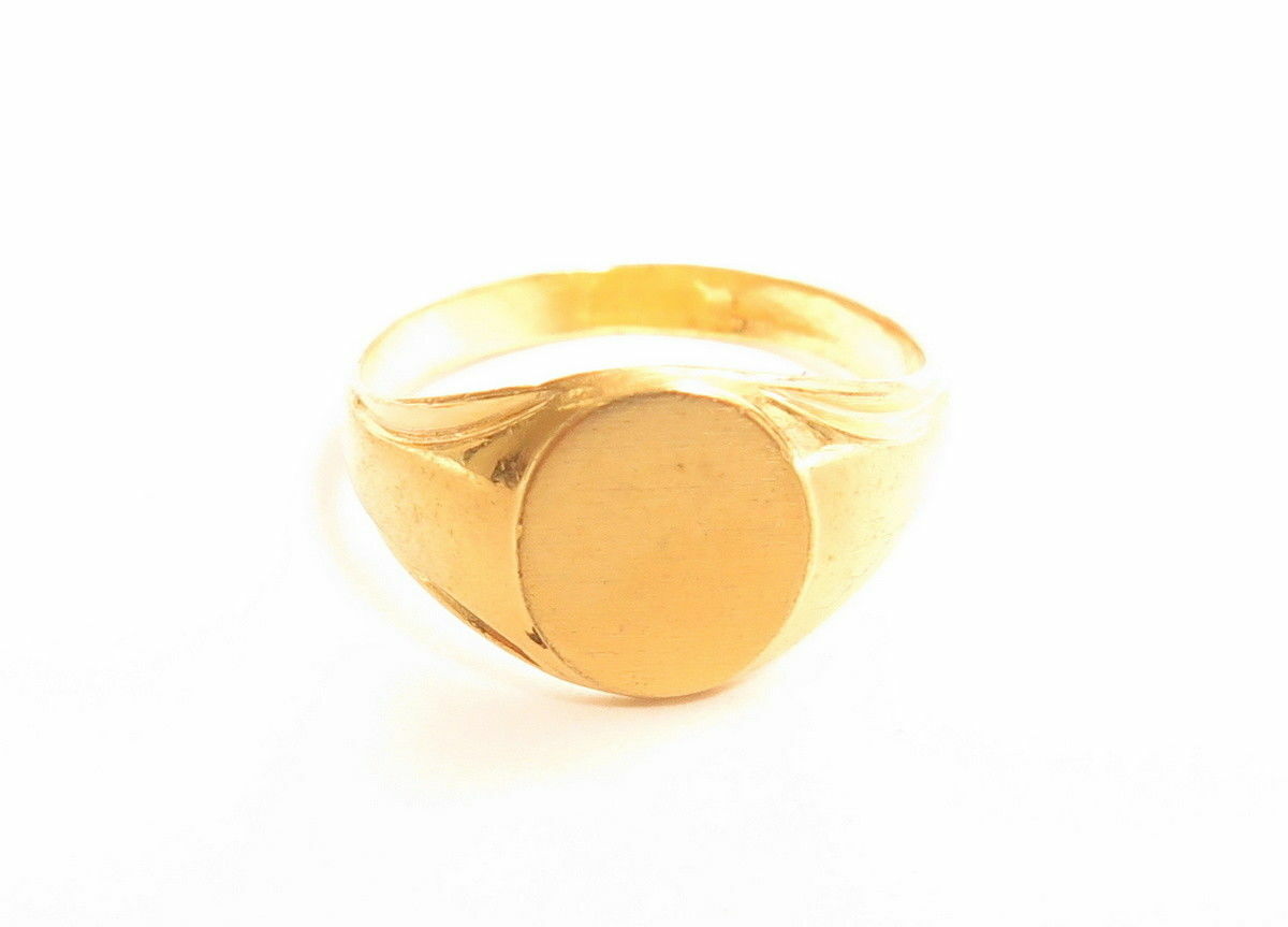 Vintage Grooved Edge Signet Rings*Gold Plated Blank Monogram Esposito ESPO*A814