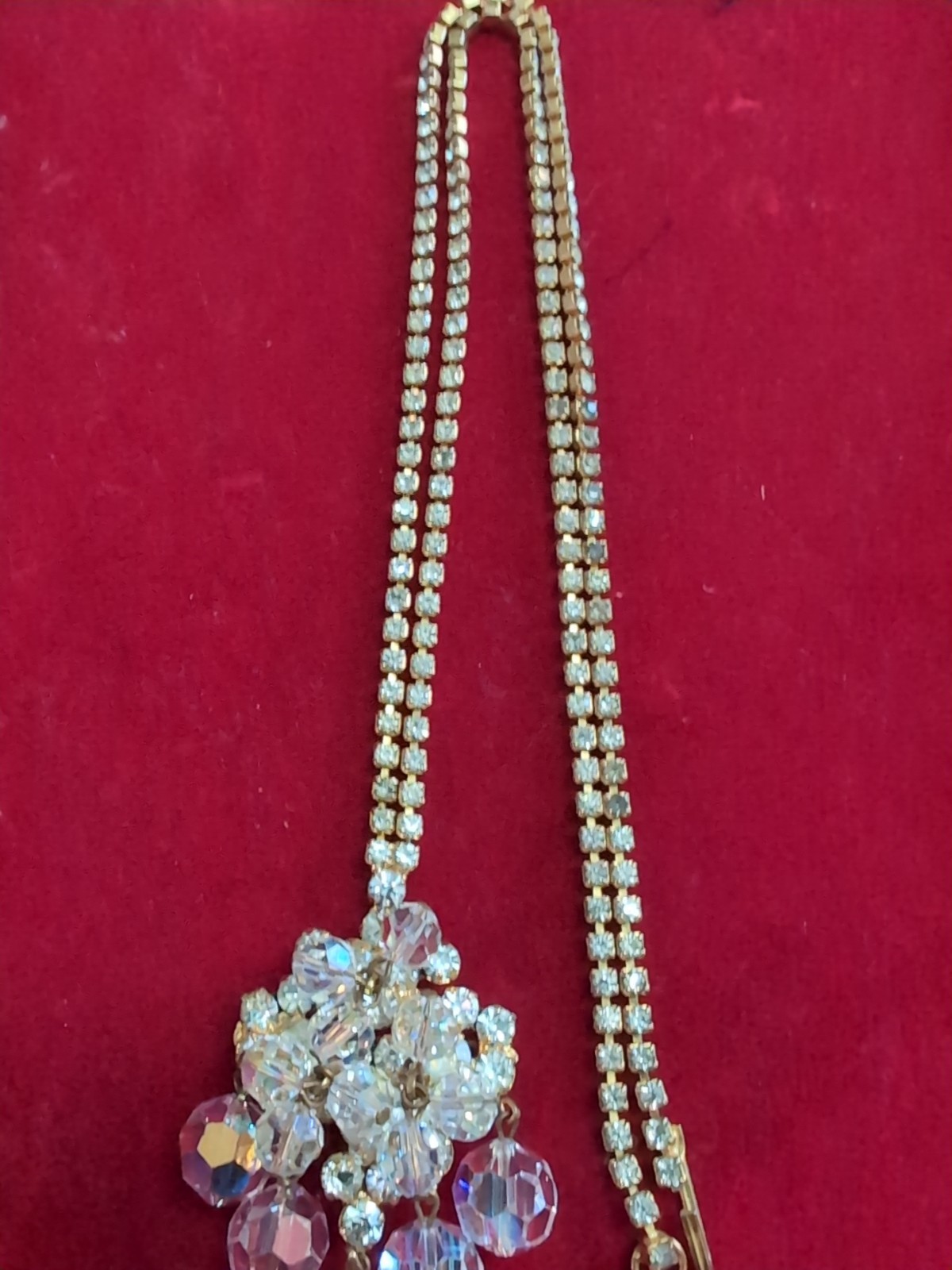 Vintage D&E JULIANA ab rhinestone Crystal cluster 26″ NECKLACE 2″Brooch/Pendant