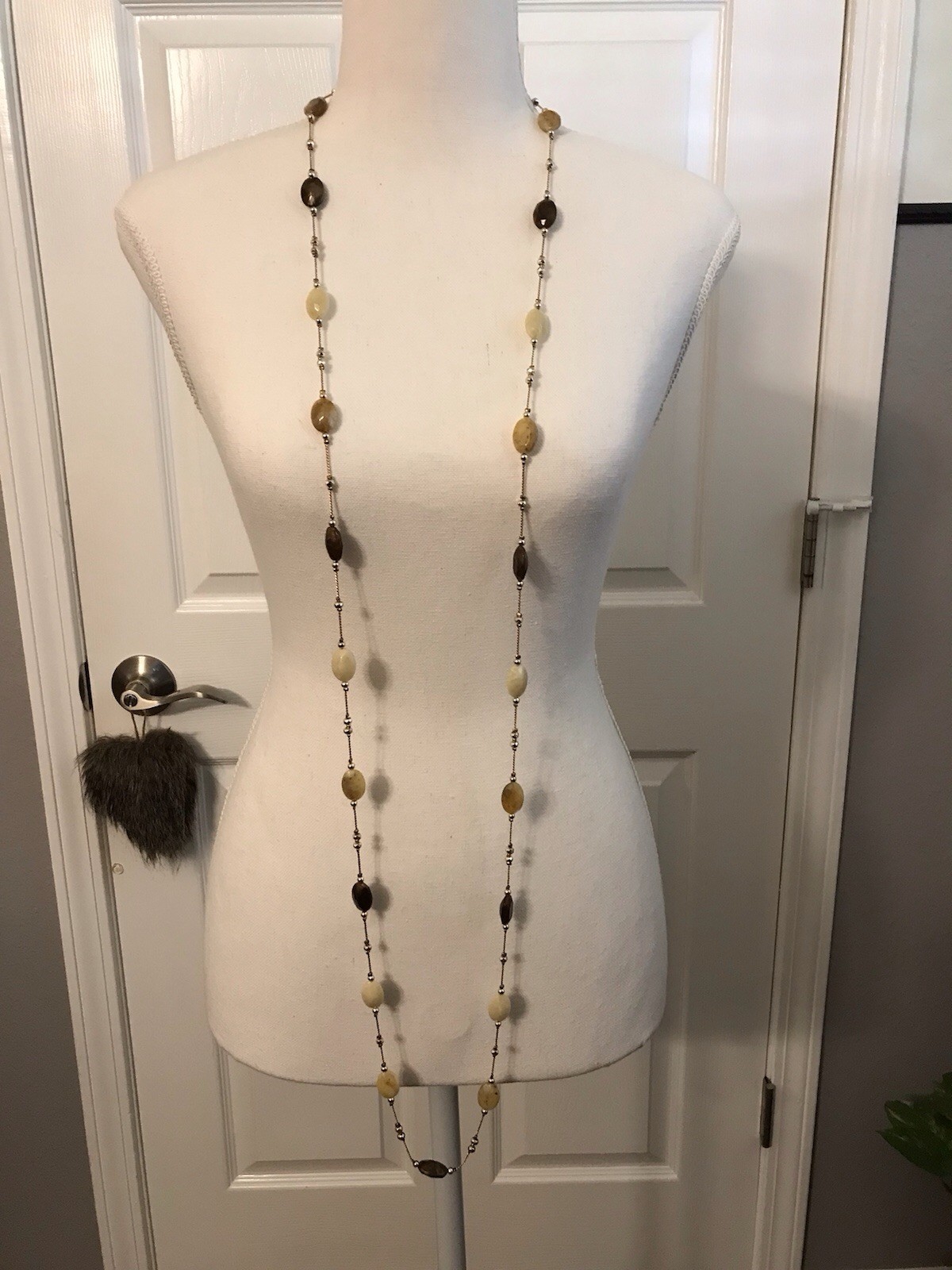 Vintage Golden And Various Brown Colored Beaded Necklace, 30” Long x 1/2” Wide