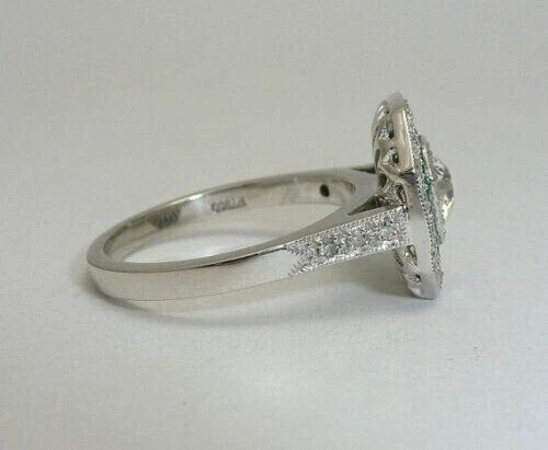 Art Deco Style Lab Created Diamond & Emerald Anniversary 14K White Gold FN Ring
