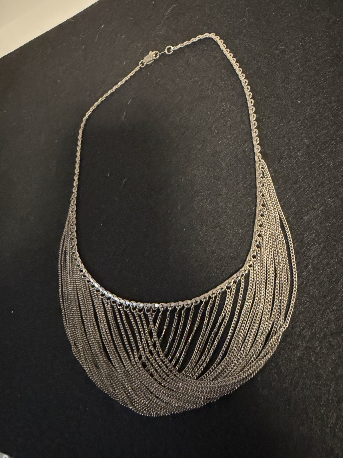 Sterling Silver 925 Drape Bib Necklace Multiple Chain 18”Vintage 28 g