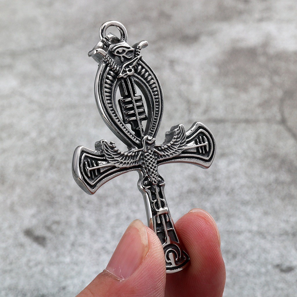 Stainless steel men’s double-sided anklet cross pendant necklace