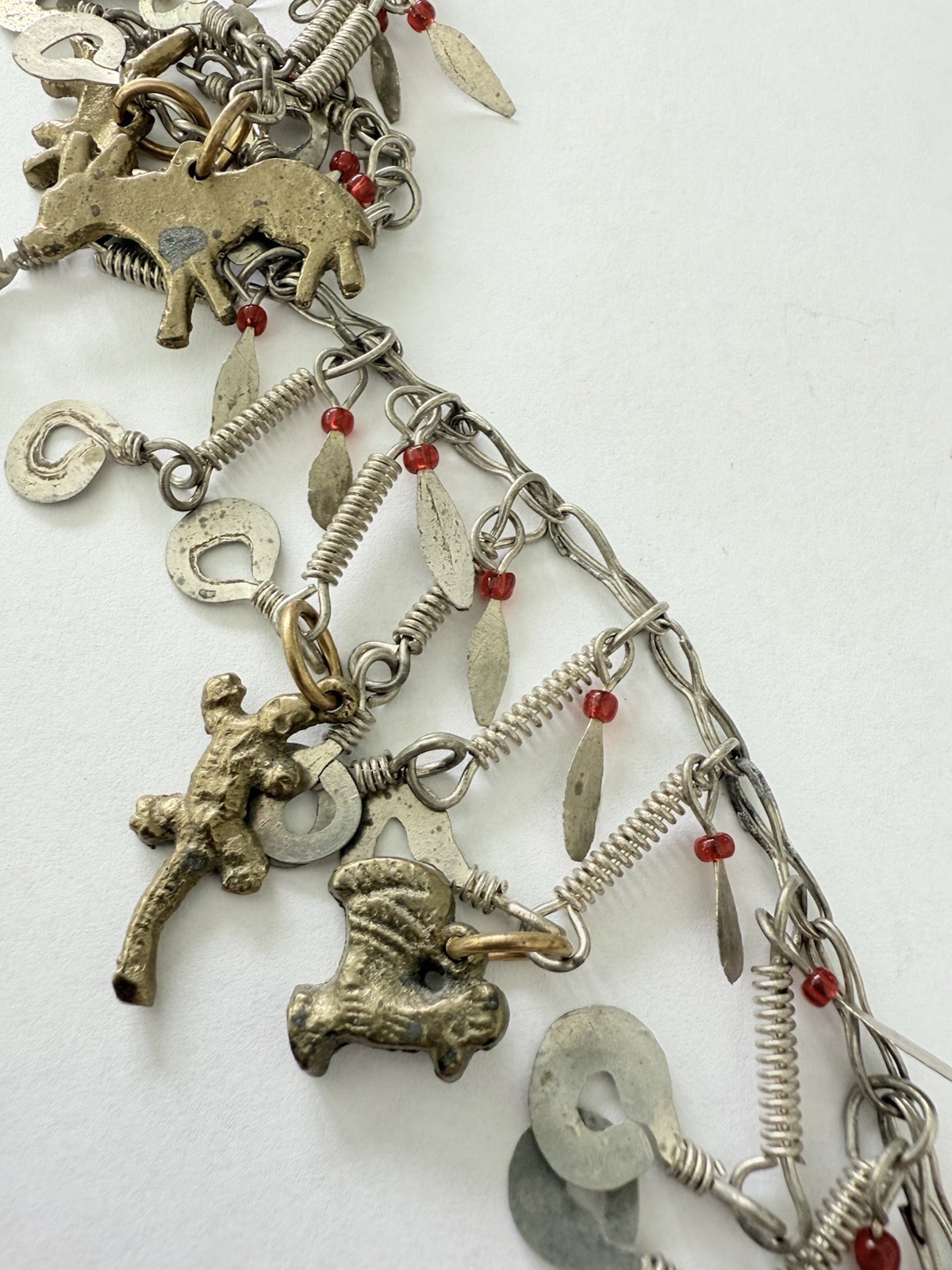 Vintage Silver Tone Cha Cha Statement Necklace, Tribal Charm Necklace Animals