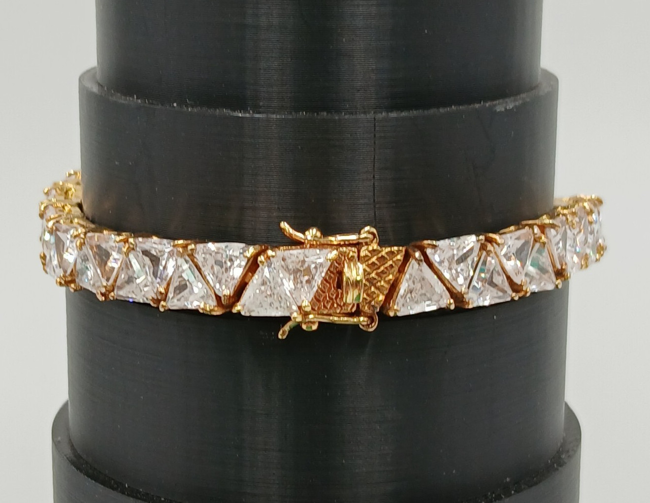 VTG 925 GL Trillion Cut Tennis Bracelet 7in Sterling Silver Vermeil 25gtw CZ