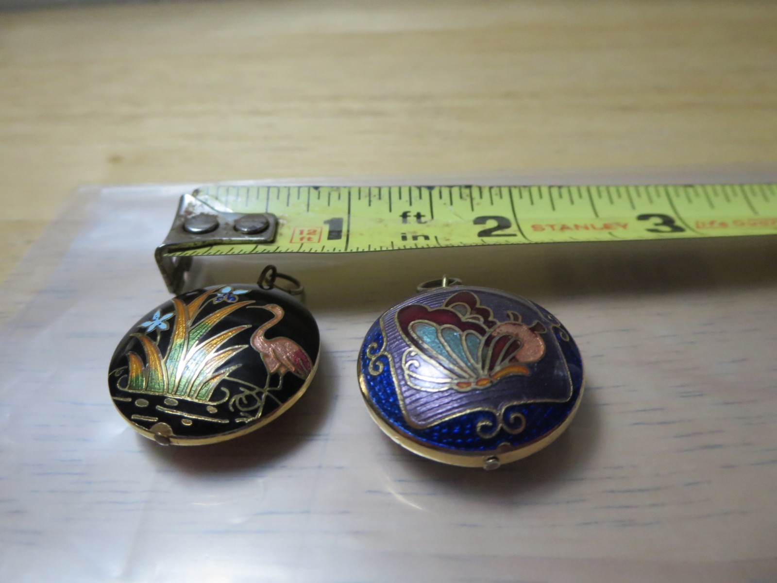 Vintage Cloisonne Flower & Butterfly Superb Pendants Gold Fill Lining Enamel GT