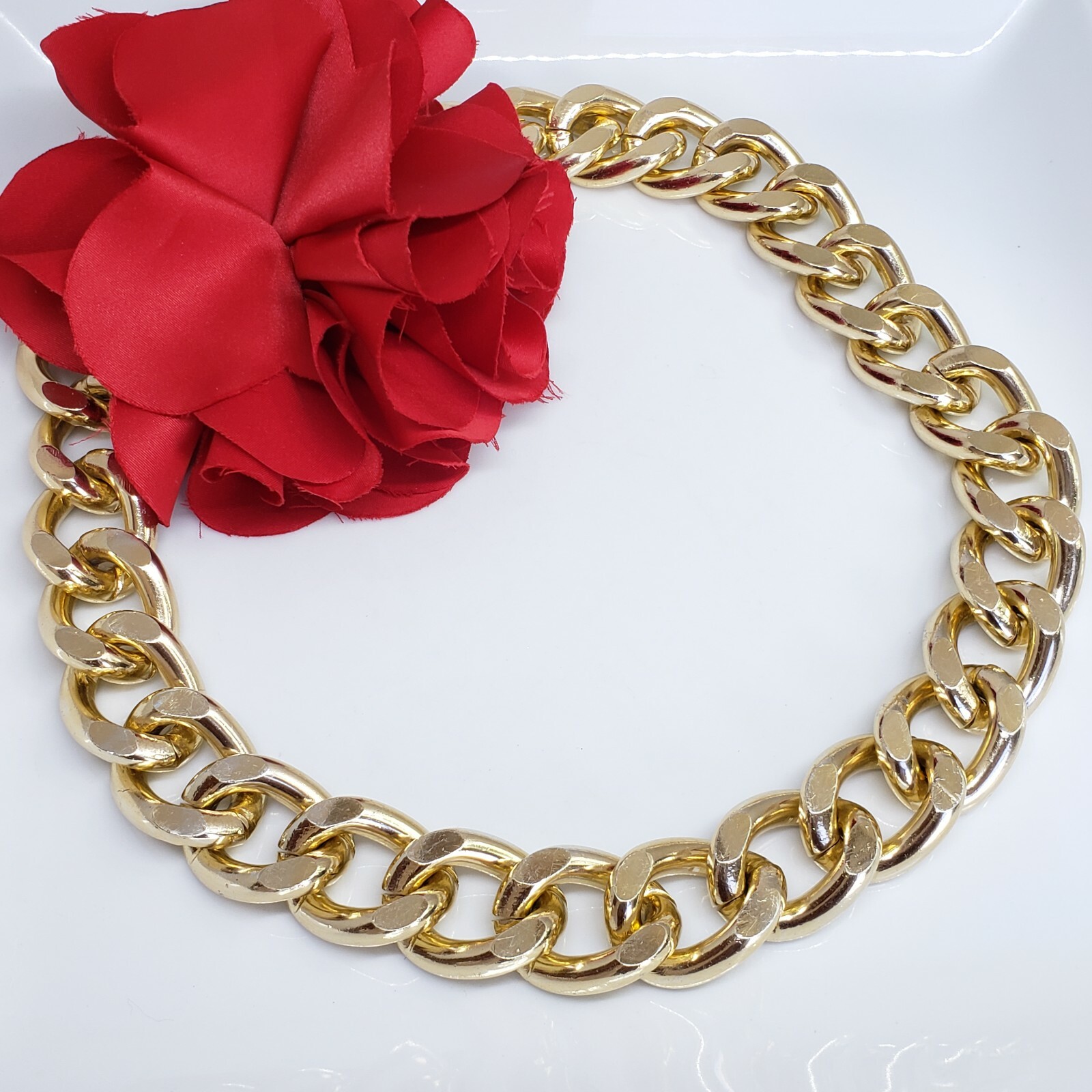 Trendy Gold Link Thick Choker Statement Necklace Chic Collar Runway Chain