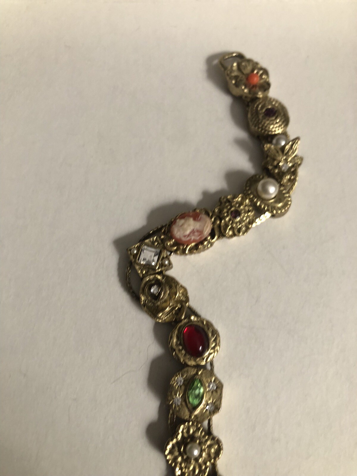 Vintage GOLD TONE SLIDE BRACELET MULTIPLE STONES 7 1/2”