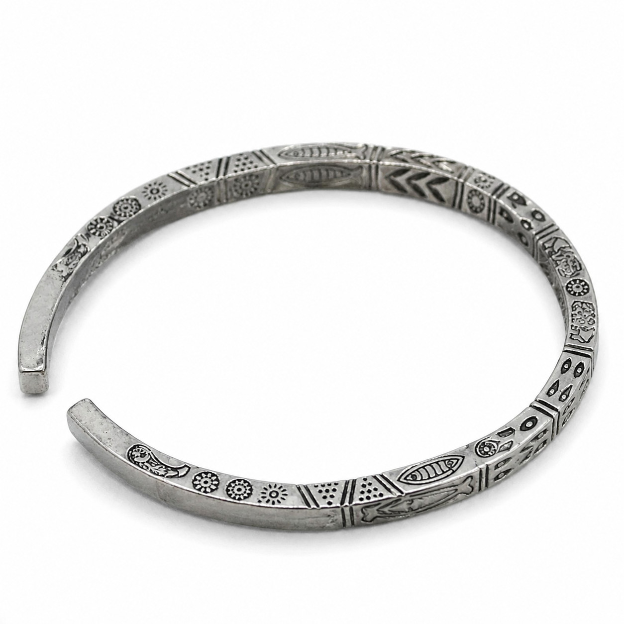 Vintage Tribal Silver Tone Cuff Bracelet Men’s Ethnic Engraved Adjustable